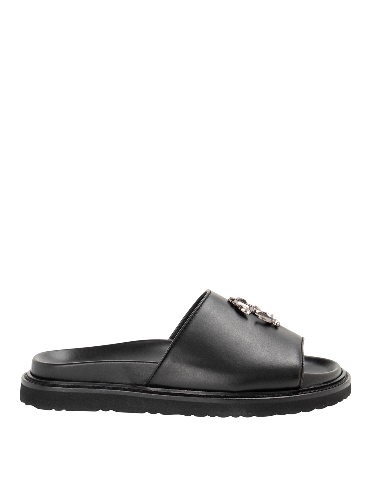 Roberto Cavalli Logo Leather Sandals In Black