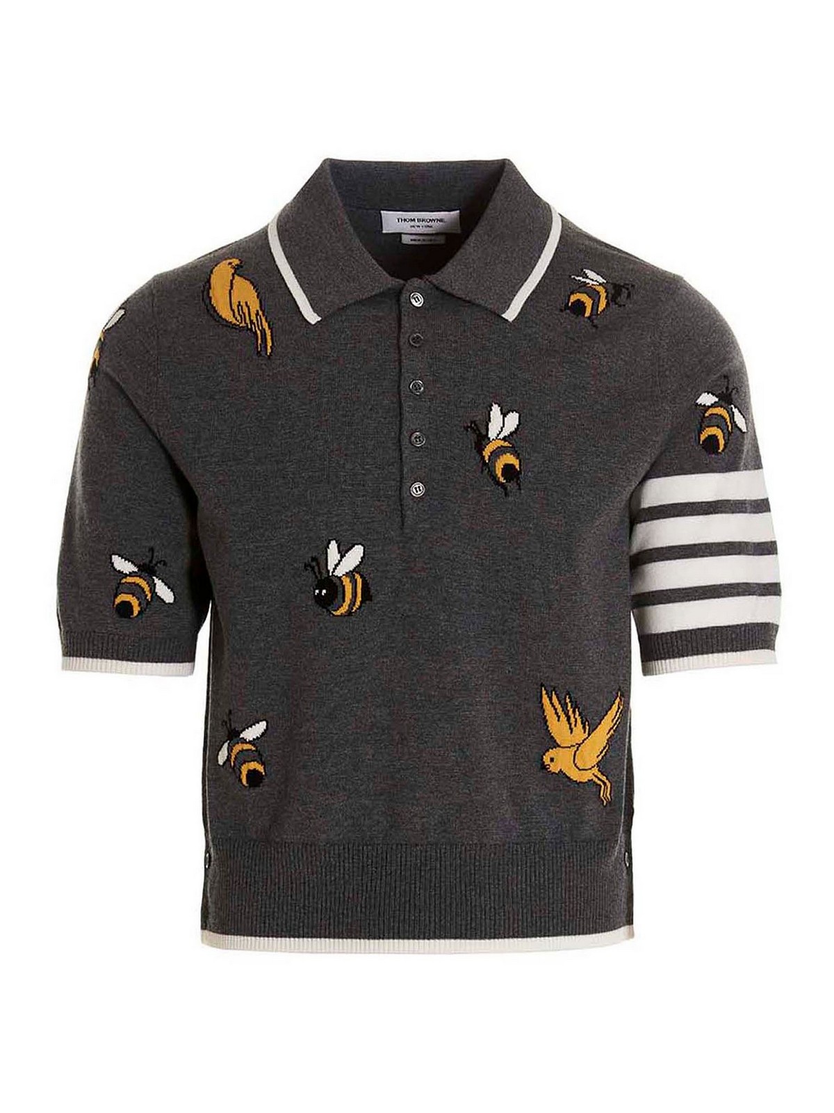 Thom Browne Polo Bird And Bees In Grey