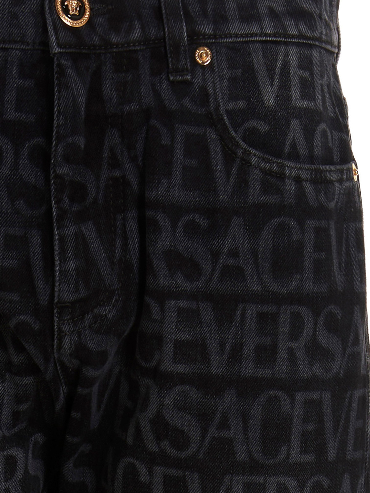Shop Versace Logo Print Jeans In Black