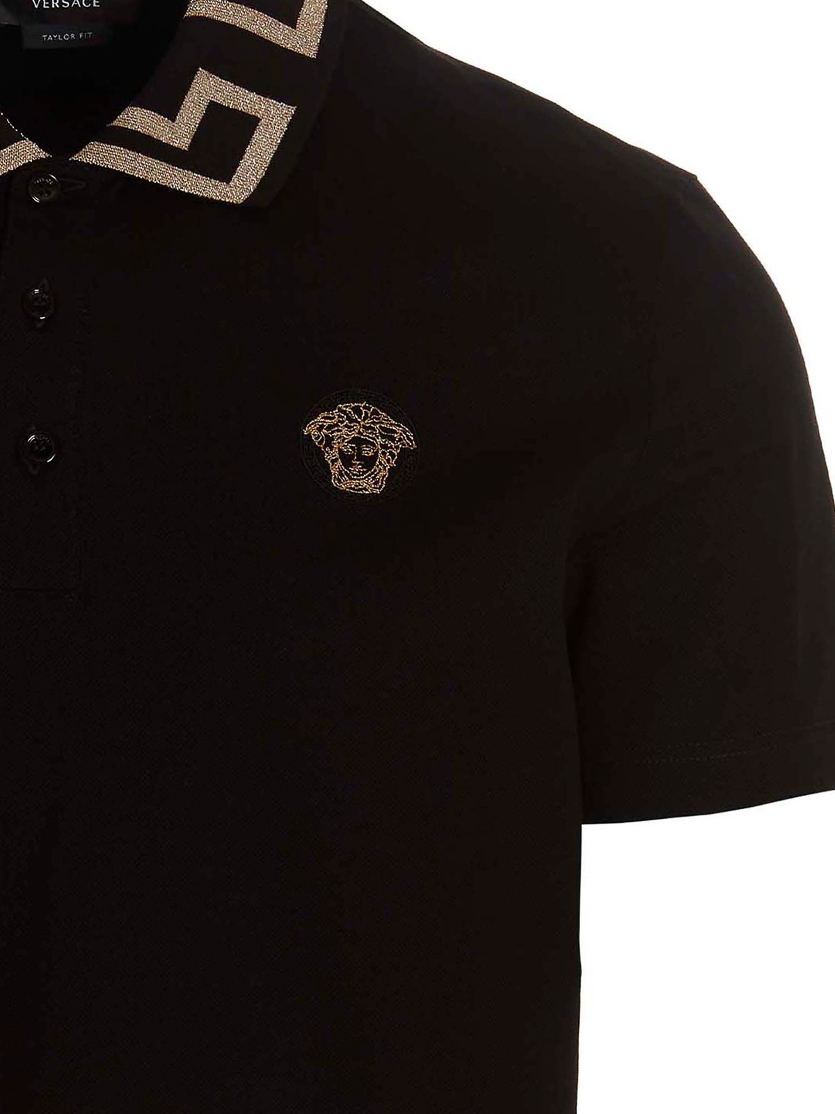 Shop Versace Greca Polo Shirt In Negro