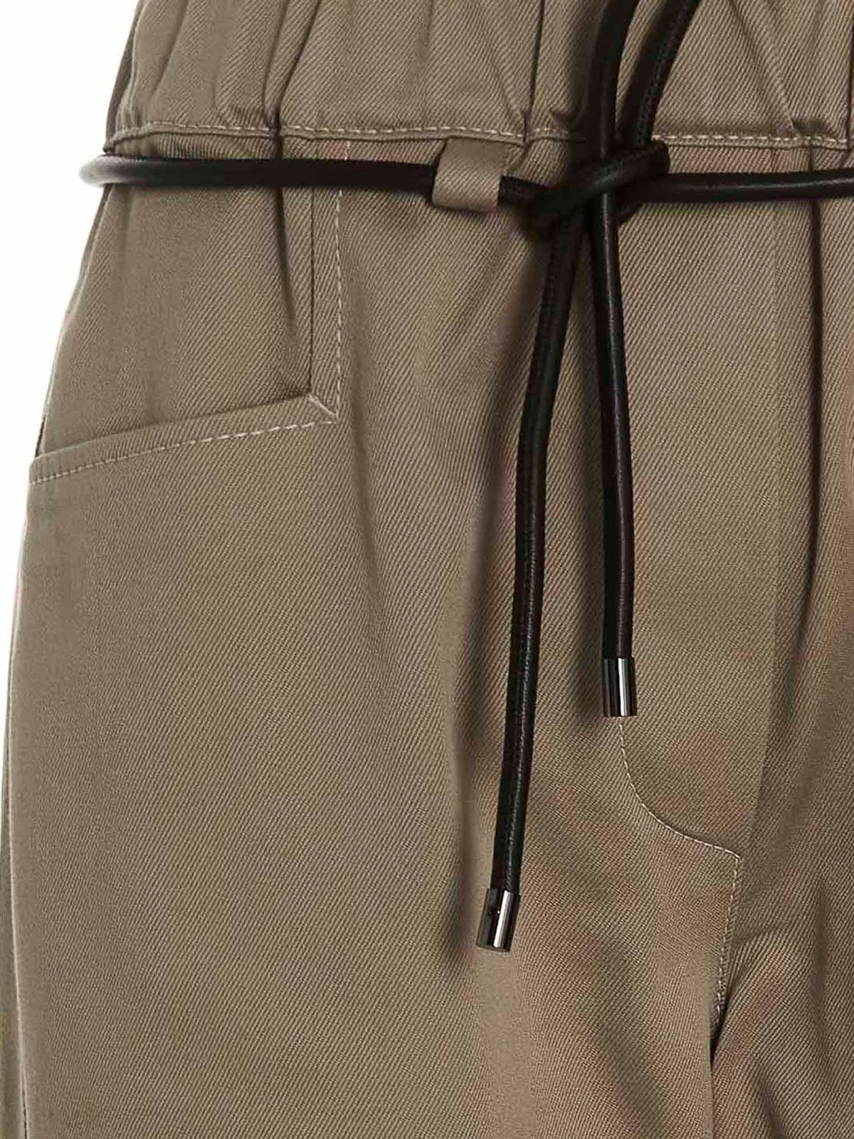 Shop Brunello Cucinelli Leather Belt Pants In Beige