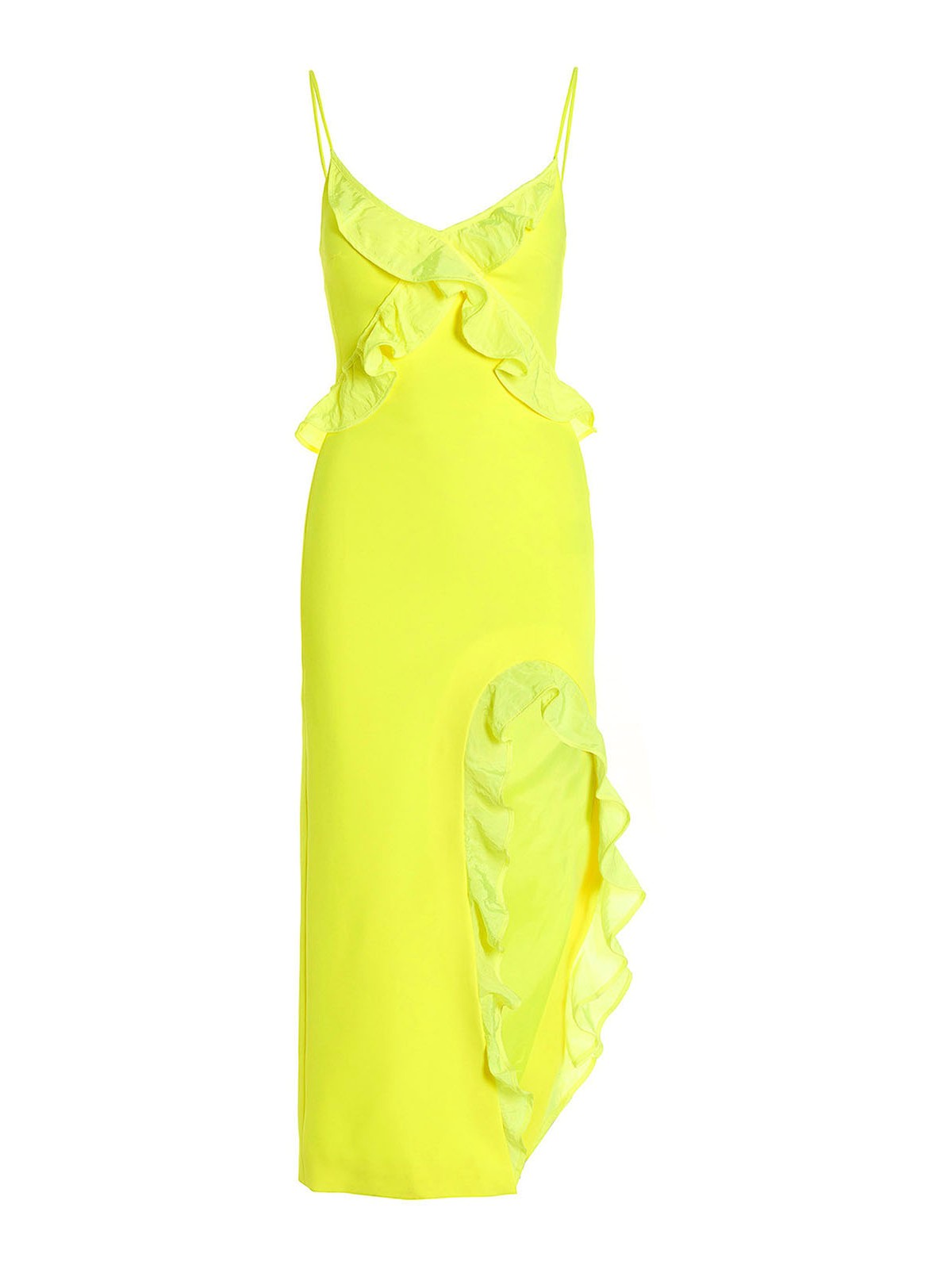 Shop David Koma Ruffle Detailed Dress In Yellow
