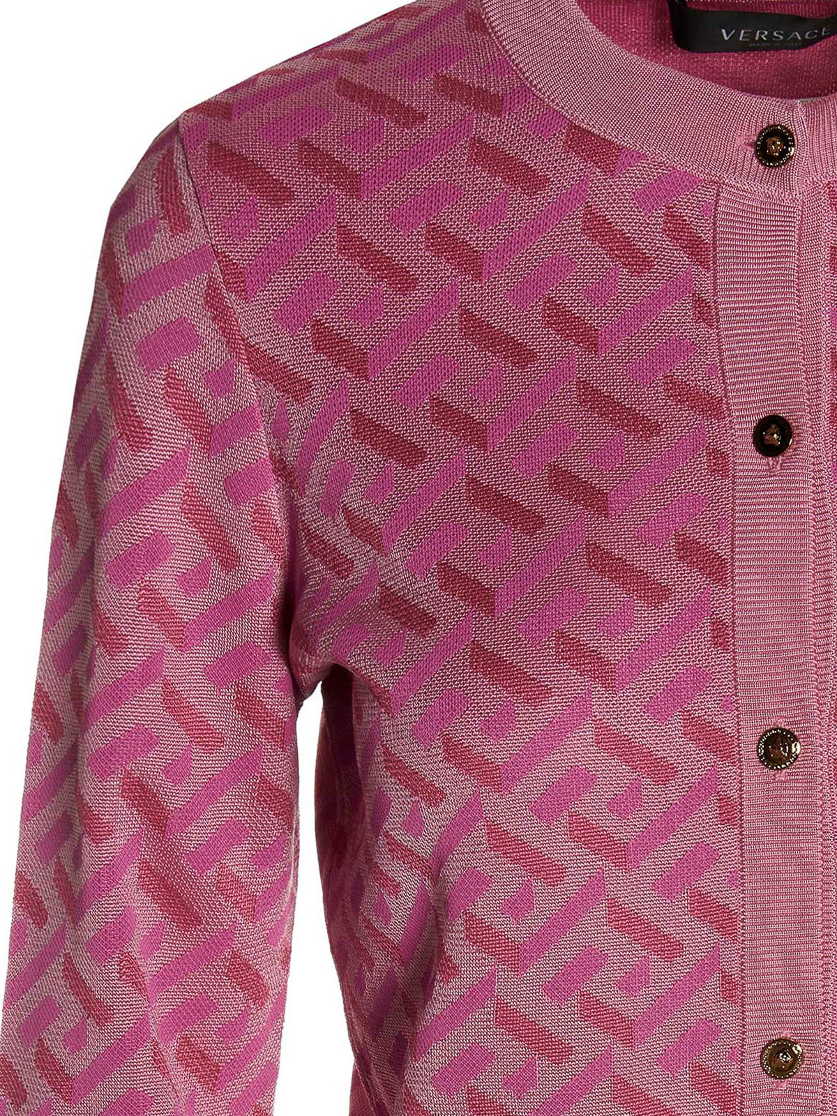 Shop Versace Cardigan La Greca In Pink