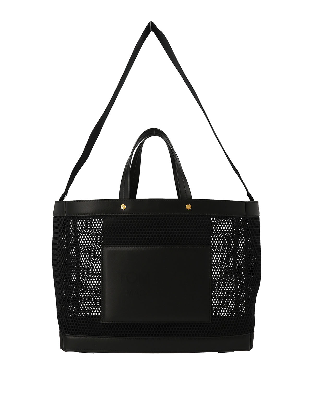 Tom Ford Logo Leather Mesh Shopping Bag In Black