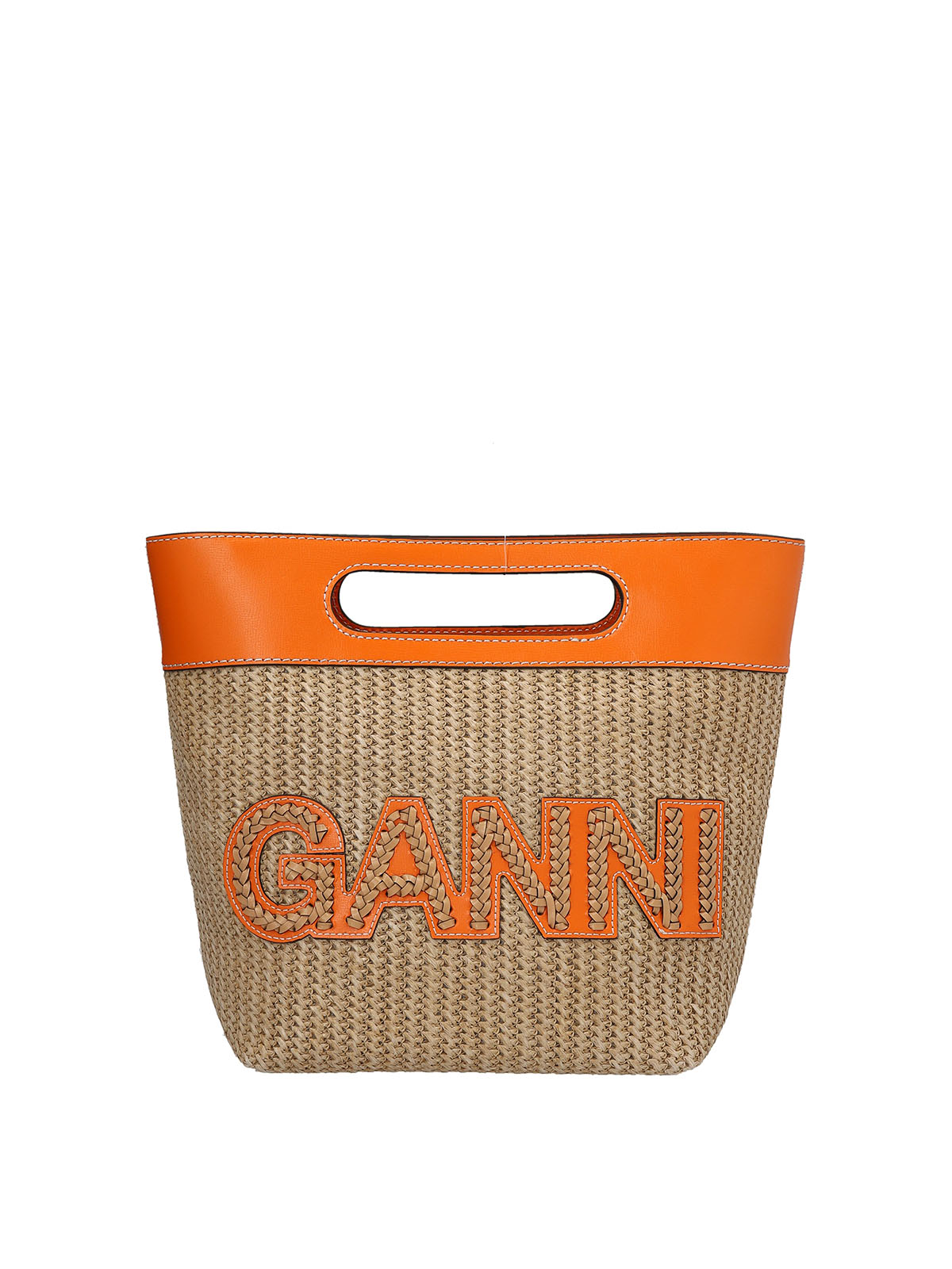 Ganni Small raffia 17 tote crossbody bag - Orange|A4780860