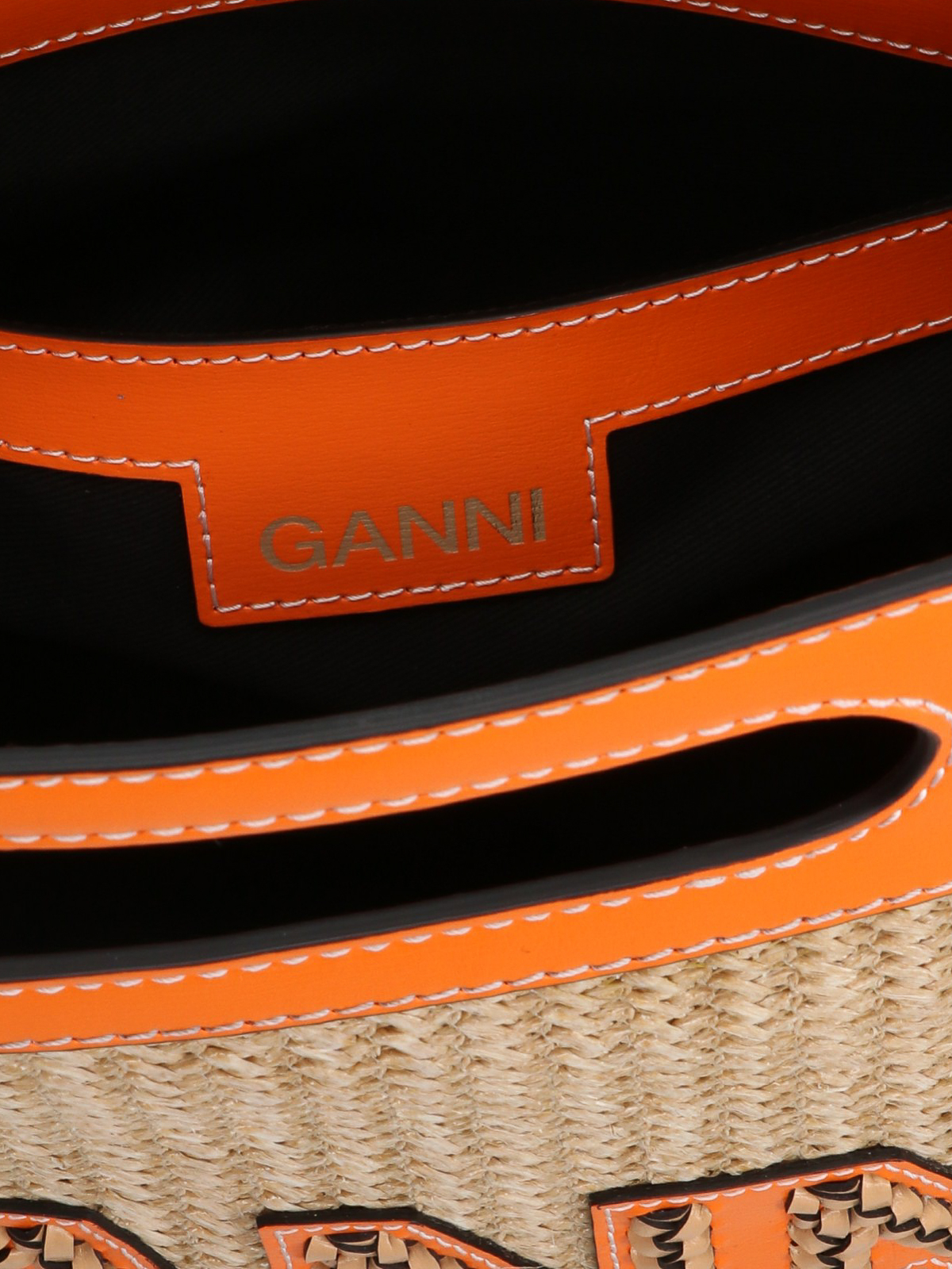 Ganni Small raffia 17 tote crossbody bag - Orange|A4780860
