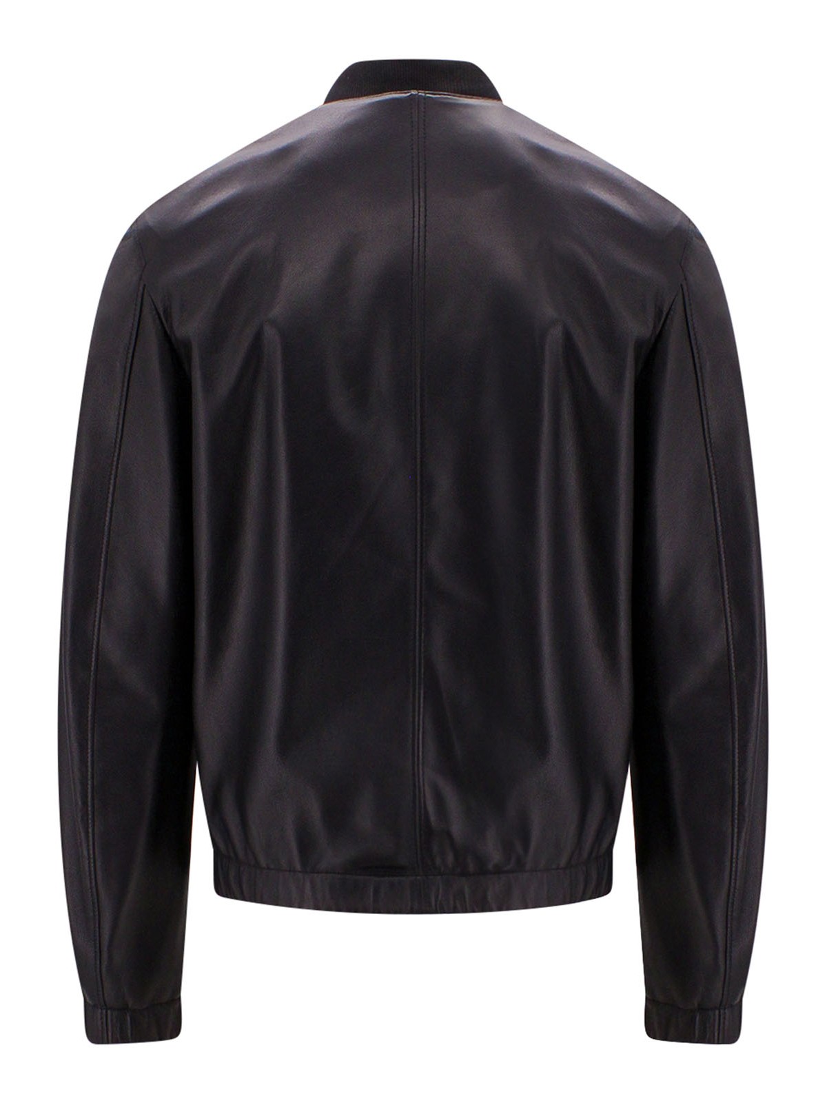 Shop Dolce & Gabbana Leather Jacket With Metal Logo Patch In Negro