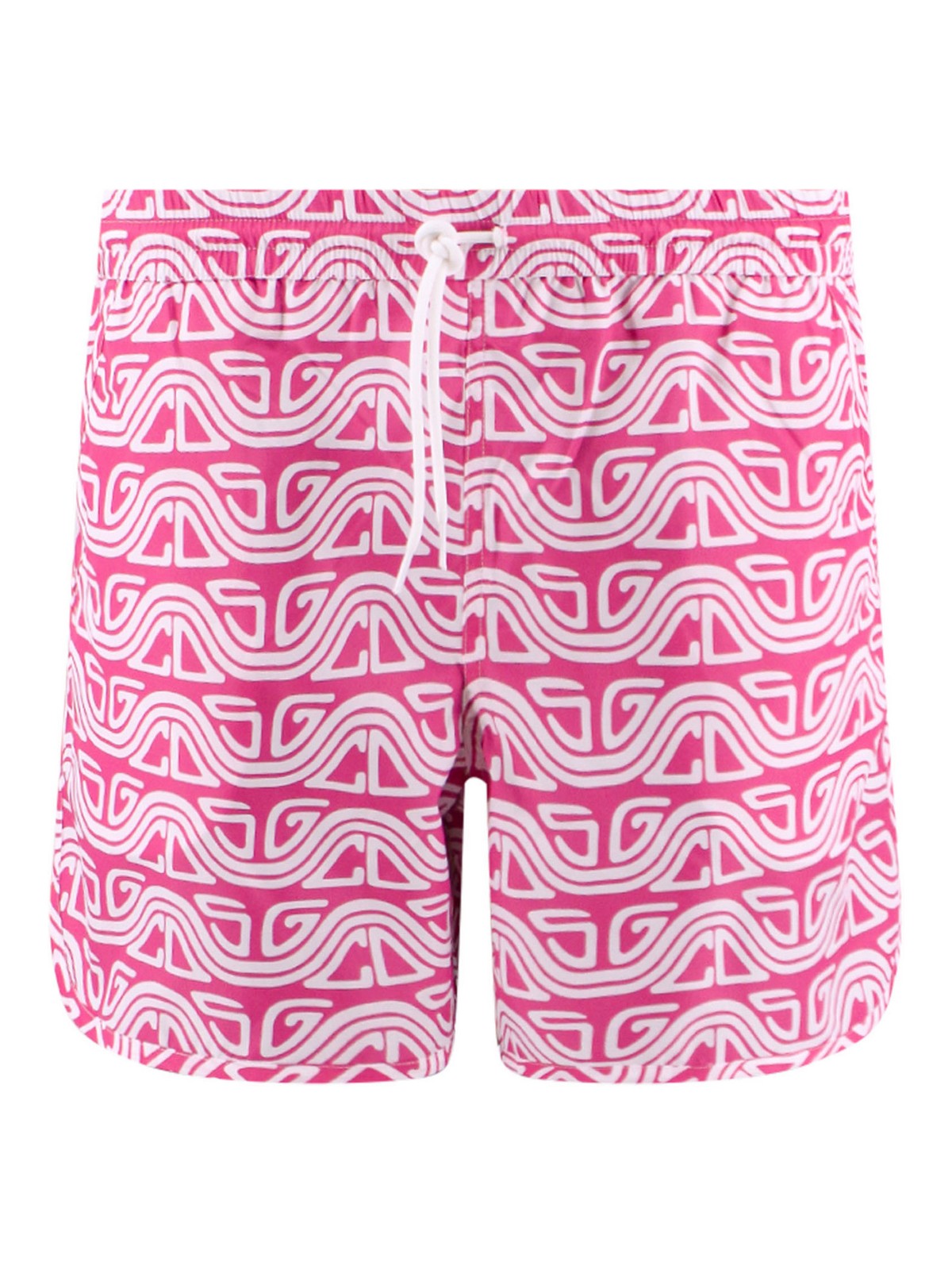 Shop Gcds Nylon Swim Trunk With All-over Logo In Pink