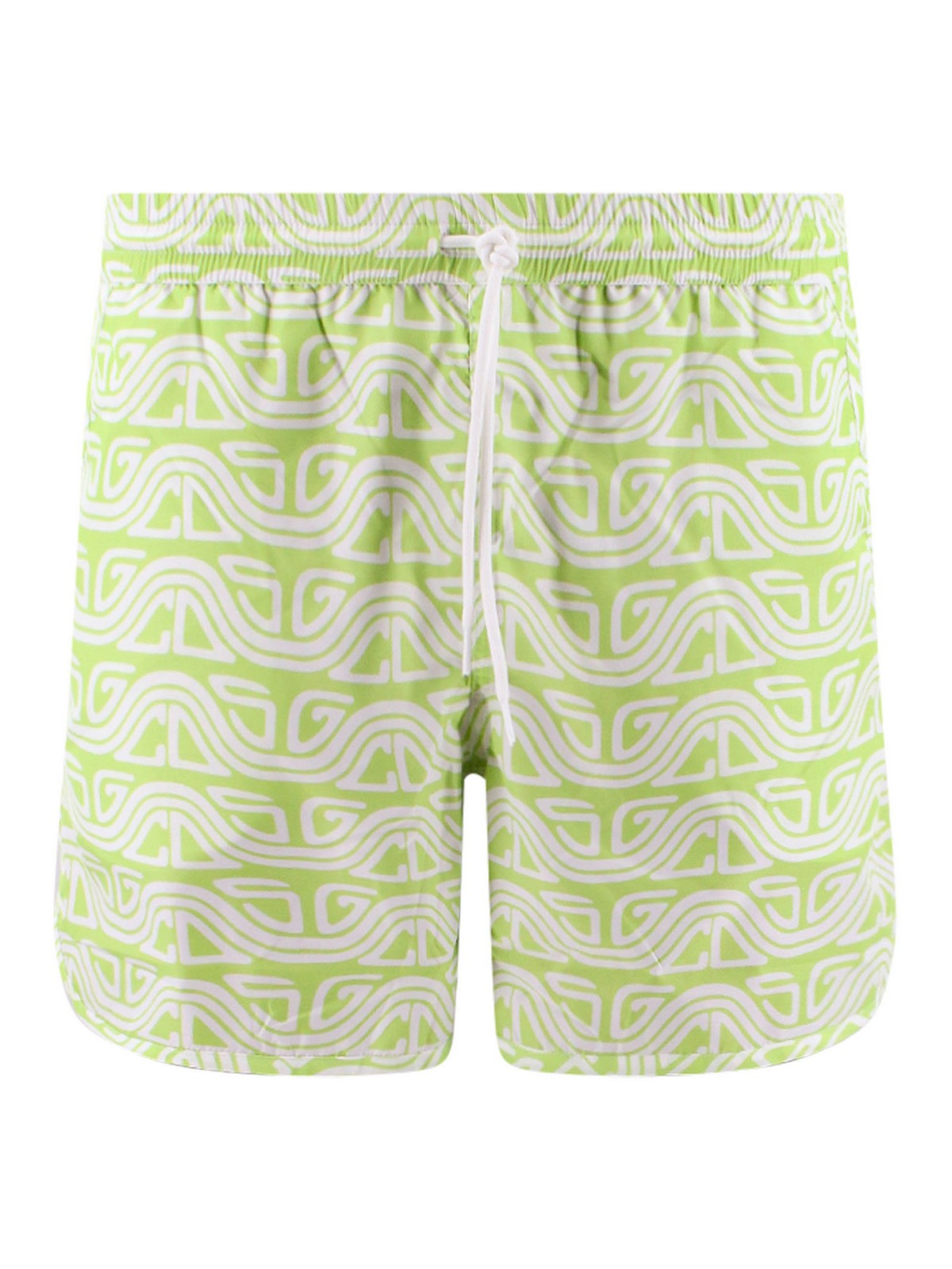 Gcds Nylon Swim Trunk With All-over Logo In Green