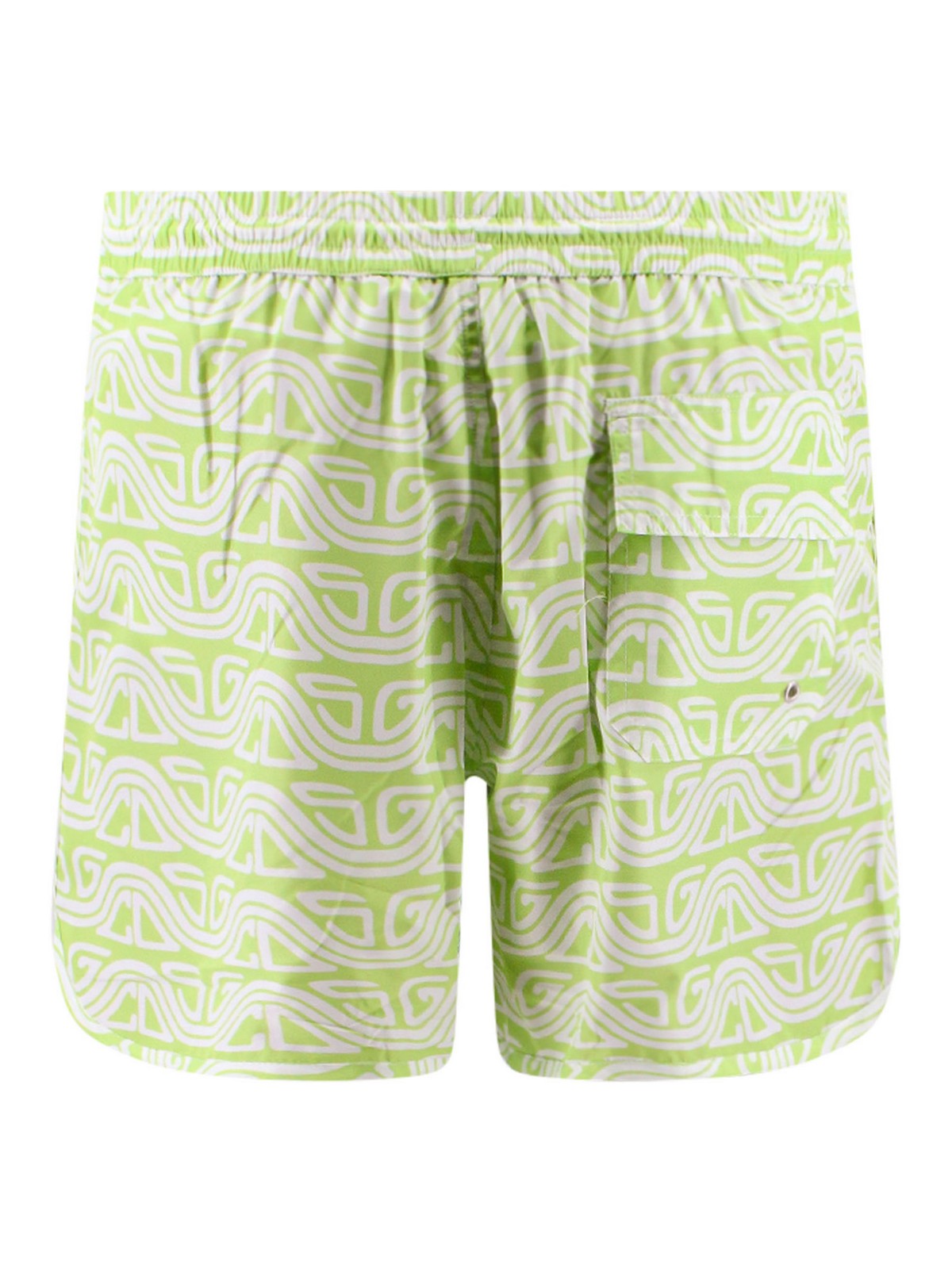 Shop Gcds Nylon Swim Trunk With All-over Logo In Green