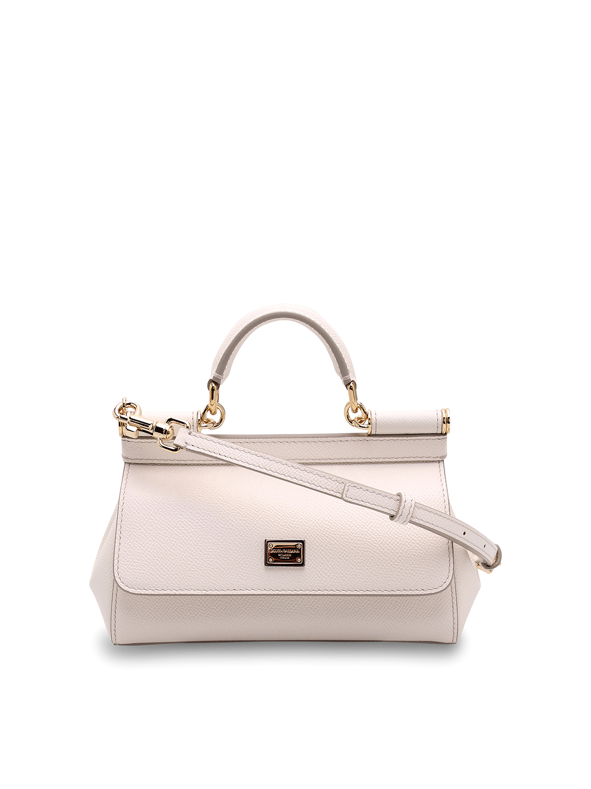 Dolce & Gabbana Sicily Small Leather Bag In Blanco