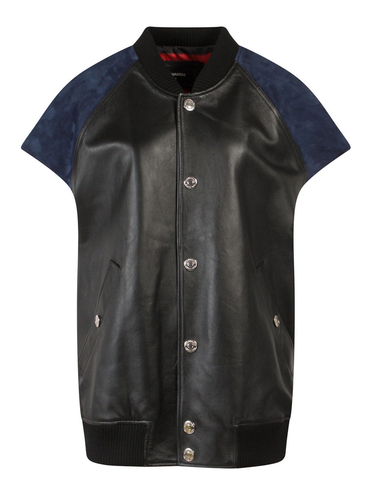 Shop Dsquared2 Leather Sleeveless Oversize Jacket In Black