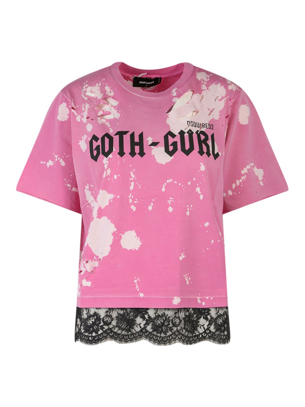 Shop Dsquared2 T-shirt With Ripped And Bleached Effect In Pink