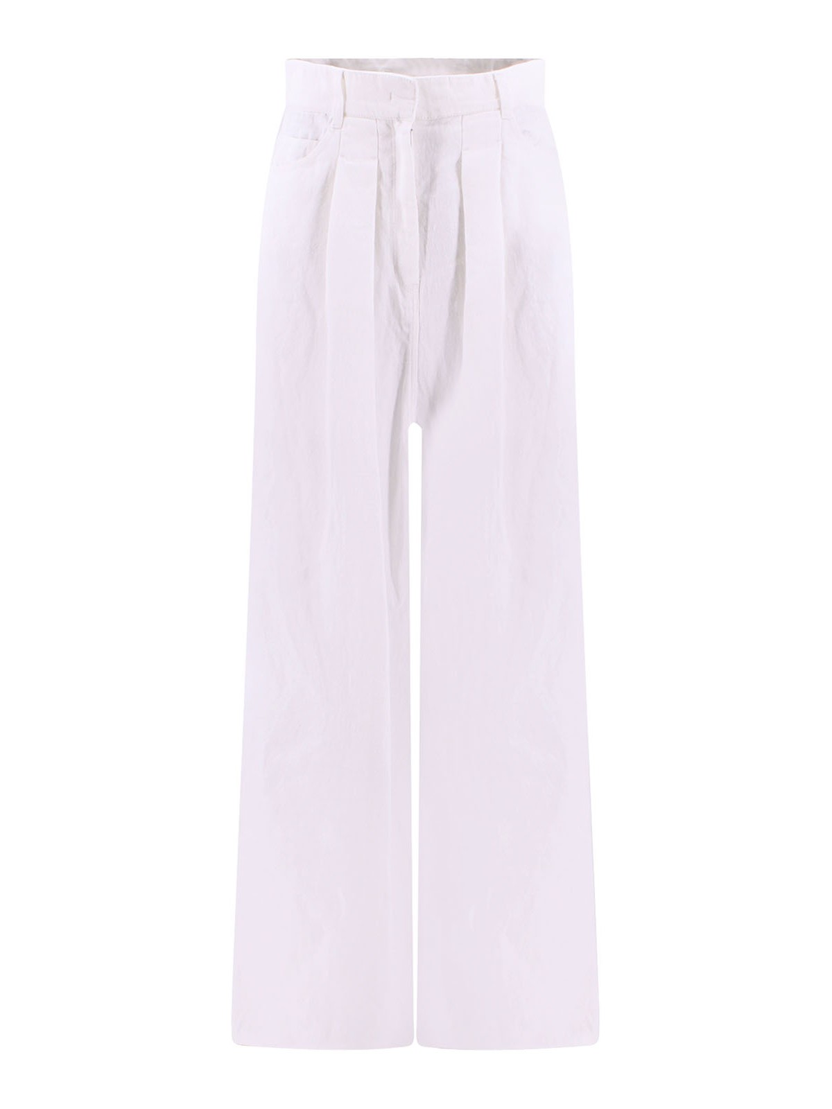 Shop Krizia Linen Trouser With Frontal Pinces In White