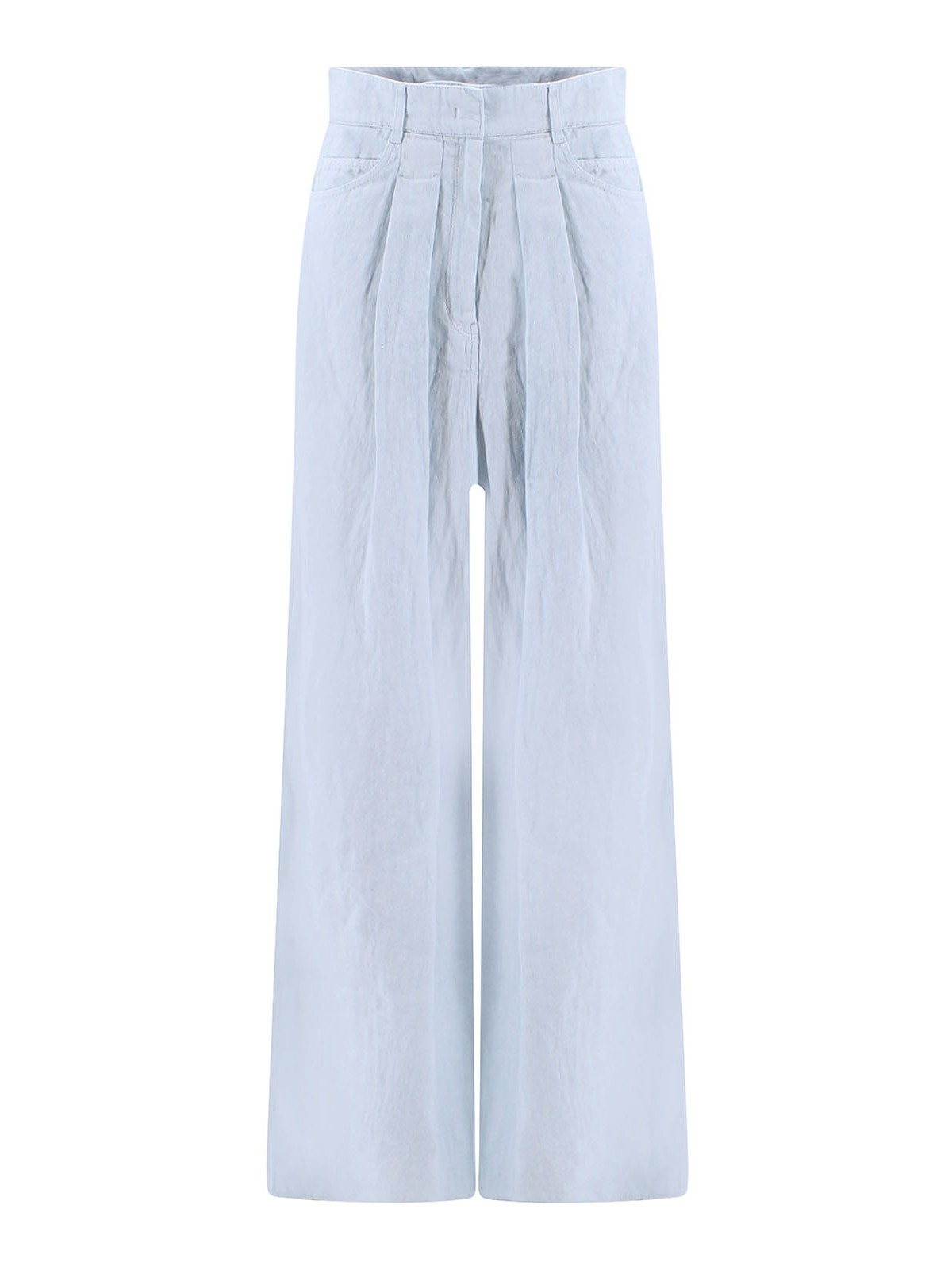 Shop Krizia Linen Trouser With Frontal Pinces In Blue