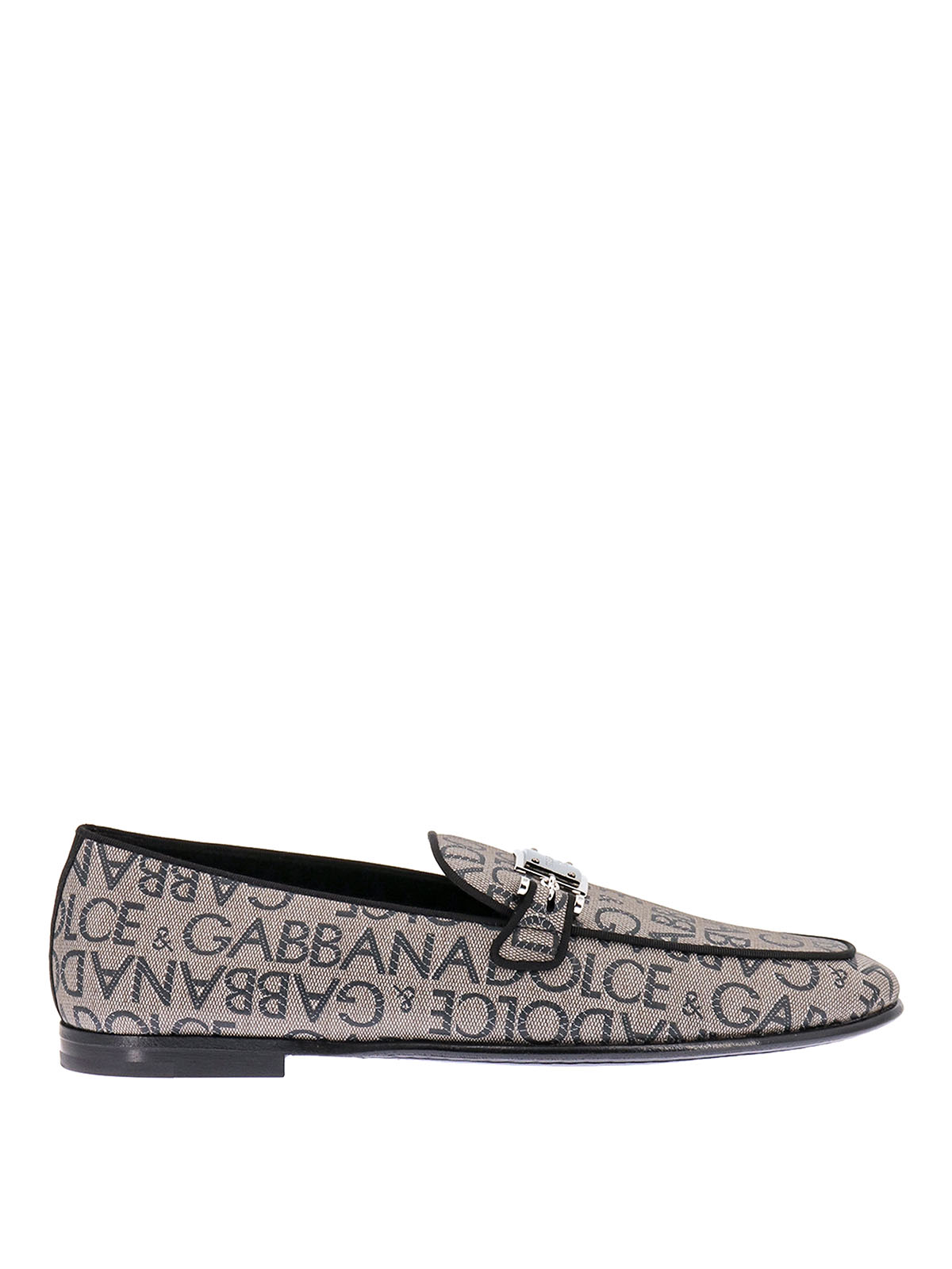 Dolce & Gabbana Loafers With All-over Lettering Logo Print In Grey