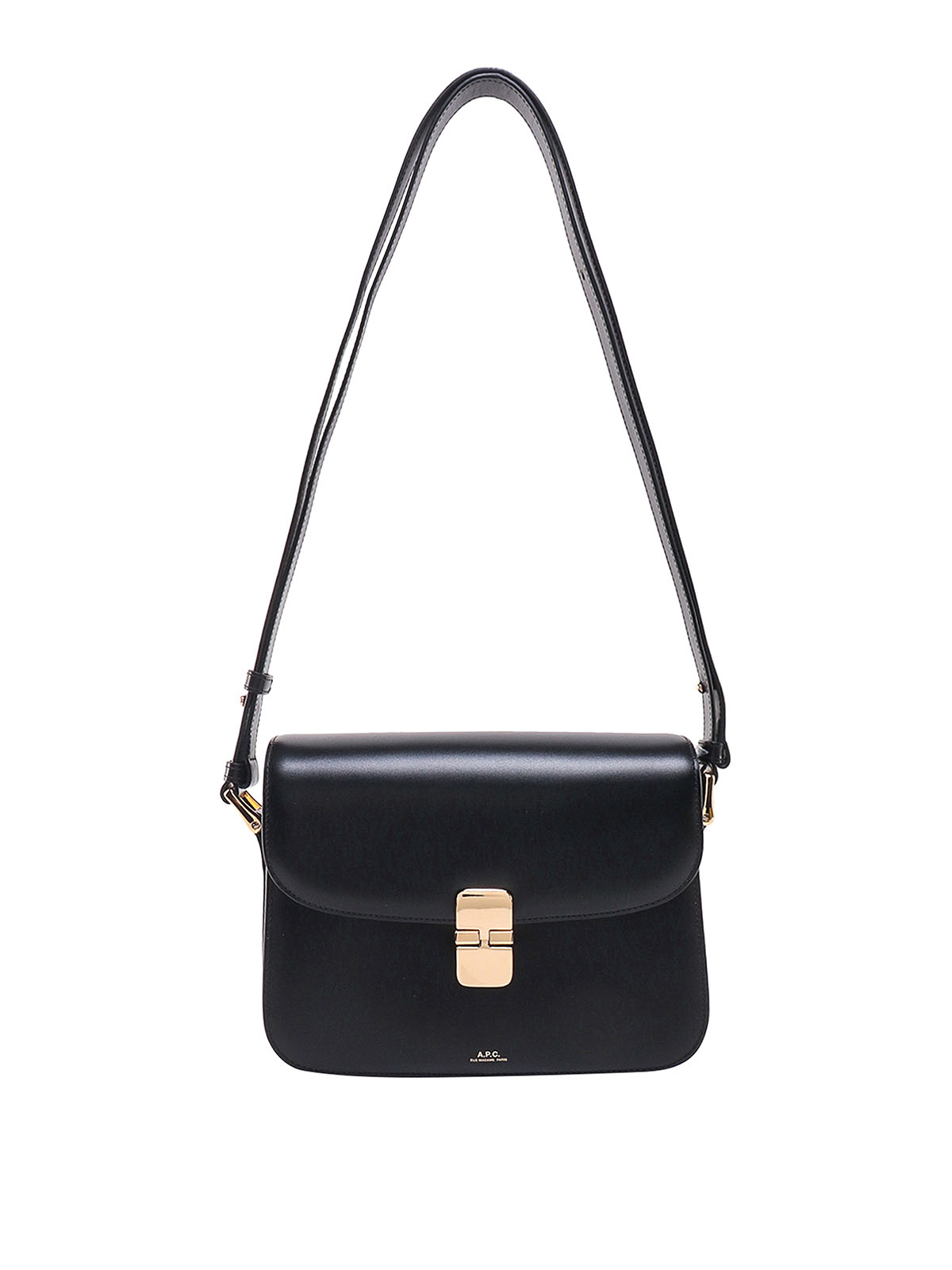 Apc Leather Shoulder Bag With Frontal Logo In Black