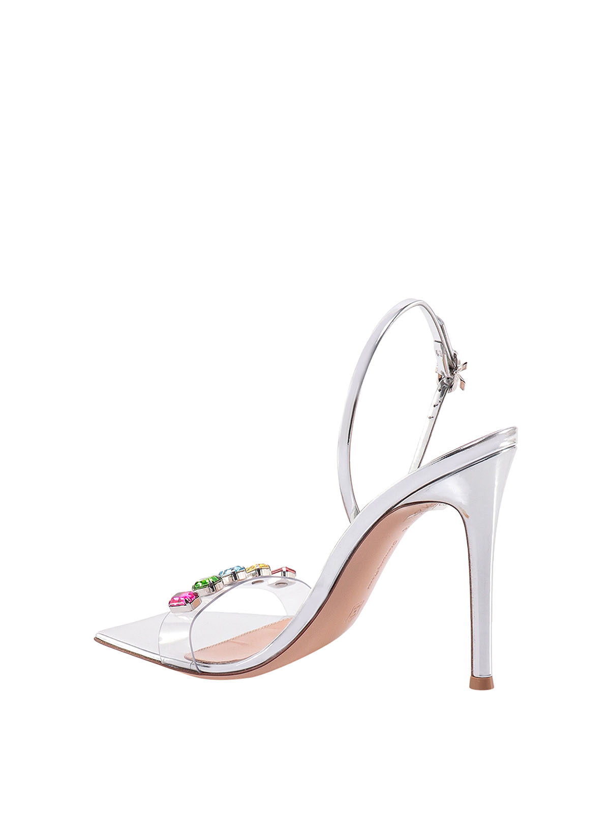 Shop Gianvito Rossi Laminated Sandals With Multicolor Strass In Silver