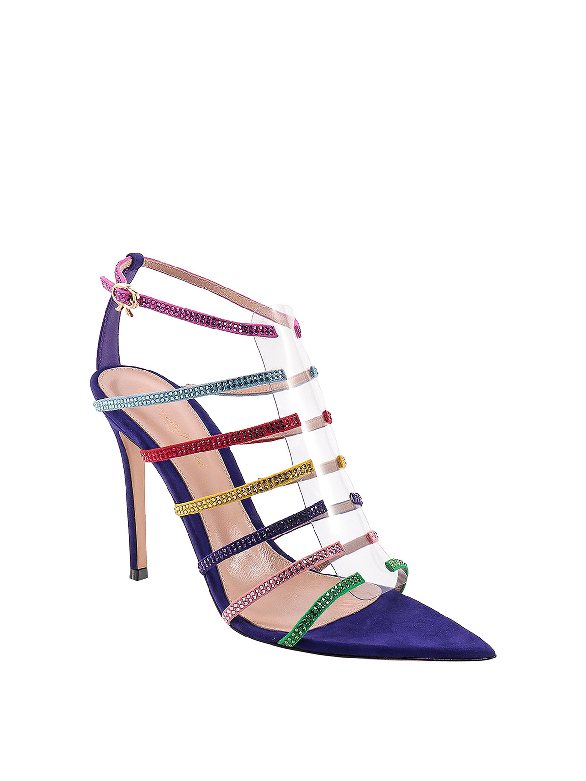 Shop Gianvito Rossi Suede Sandals With Multicolor Rhinestones