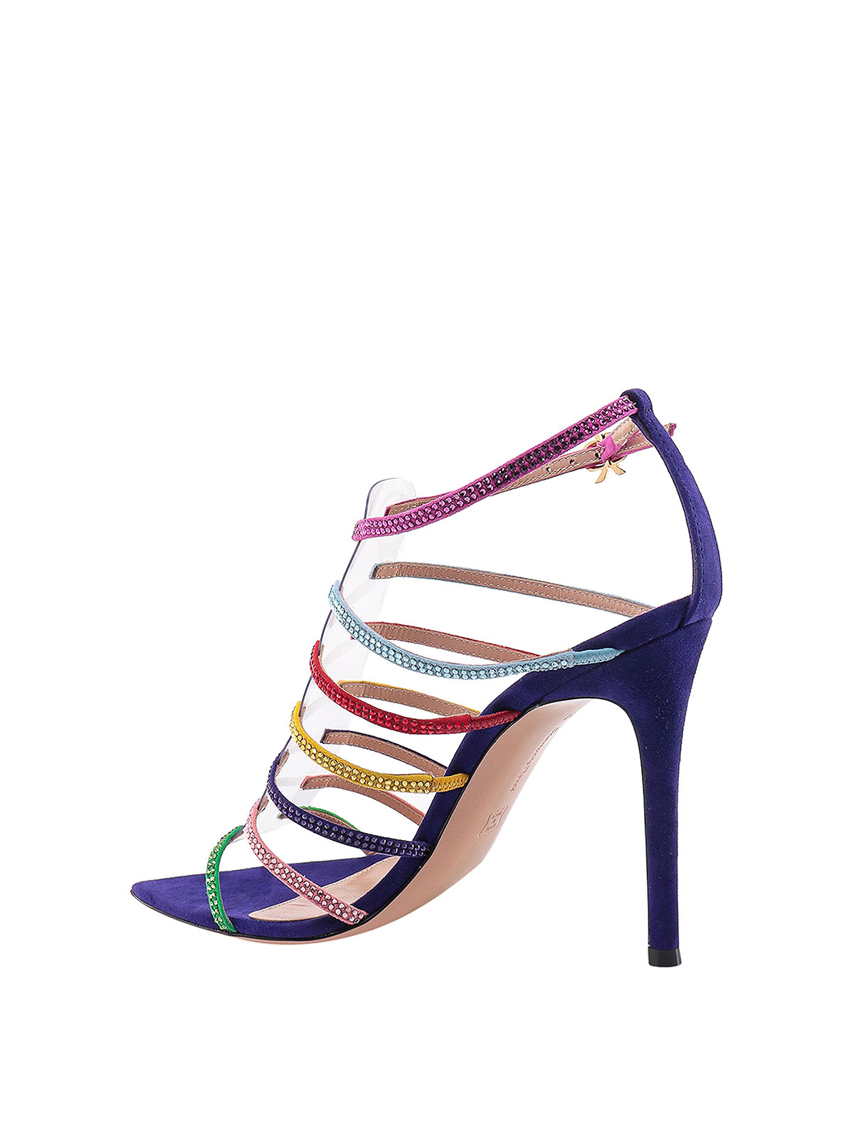 Shop Gianvito Rossi Suede Sandals With Multicolor Rhinestones