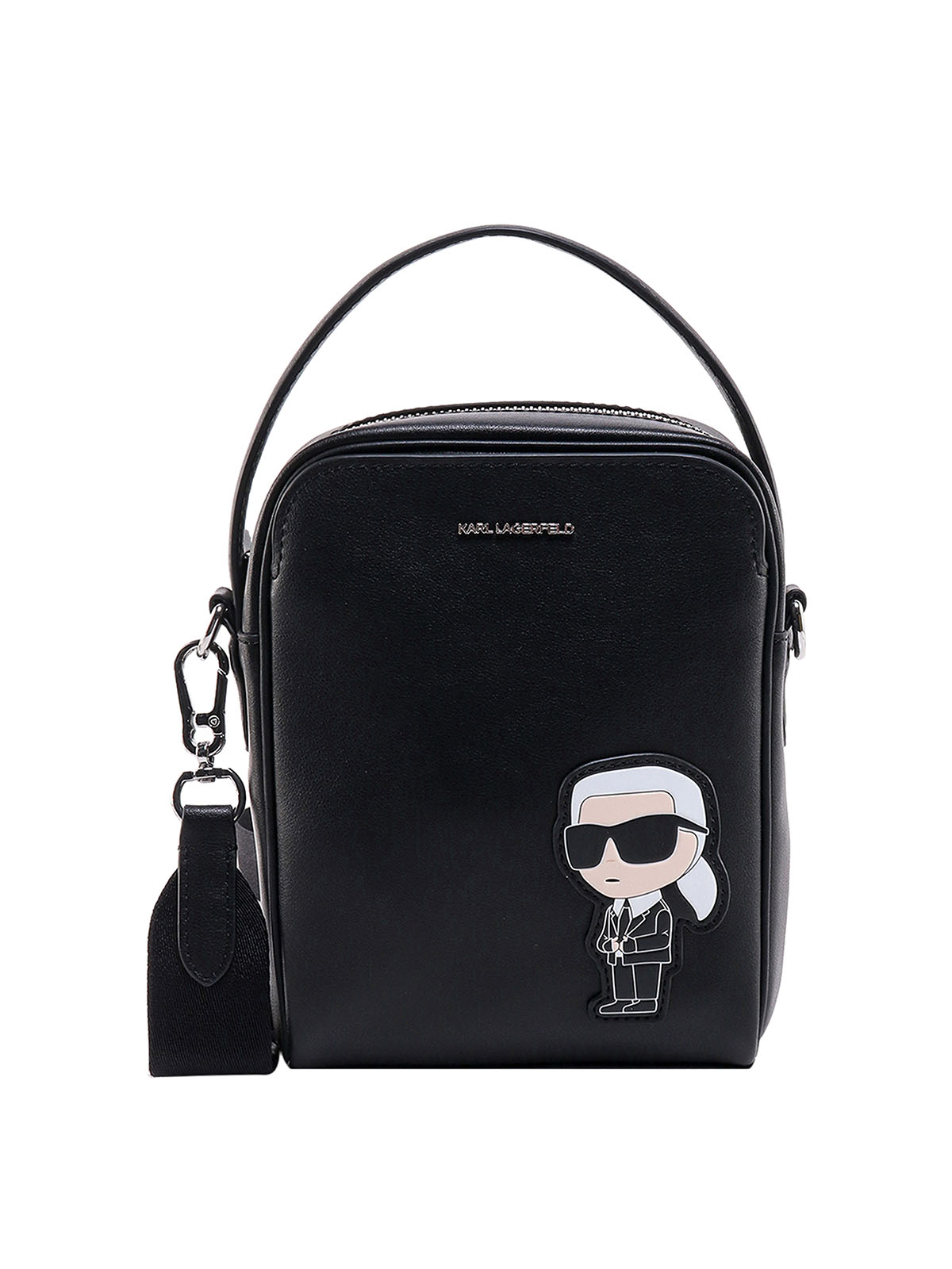 Karl Lagerfeld Leather Shoulder Bag With Iconic Karl Patch In Black