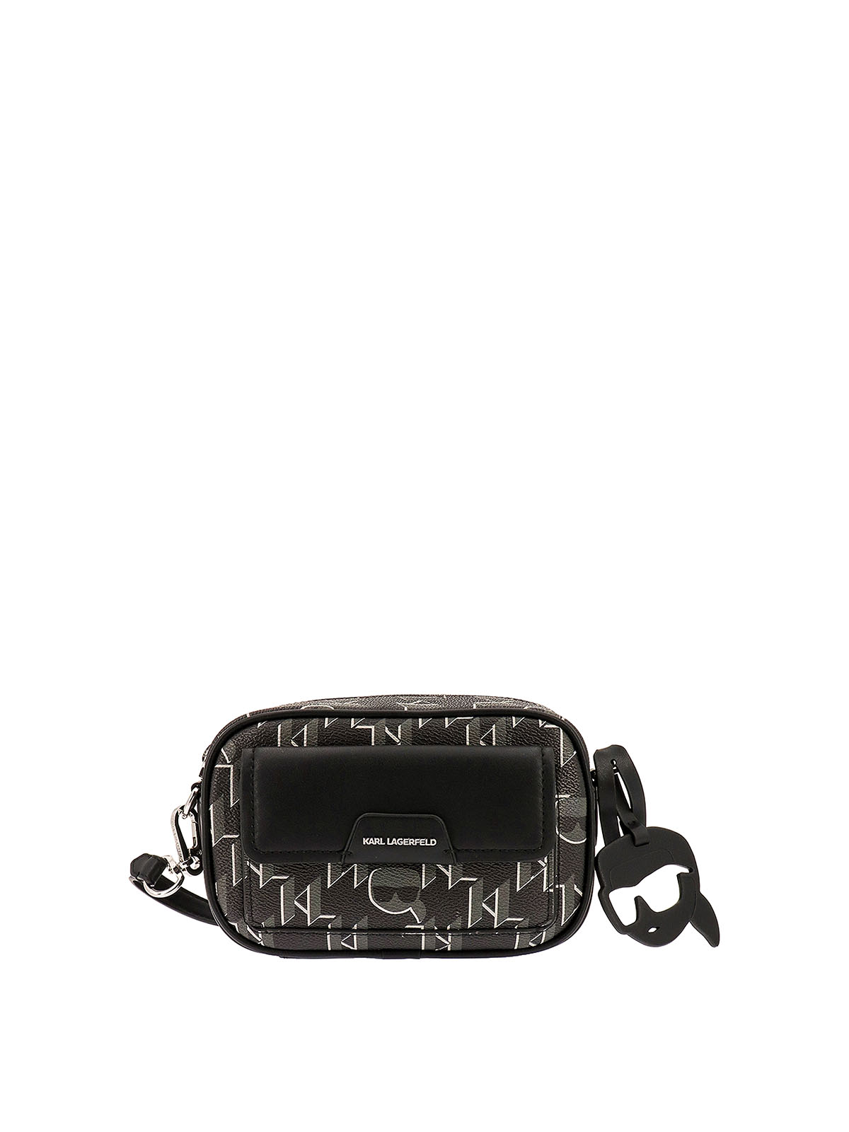 Karl Lagerfeld Monogram Leather Shoulder Strap - Black