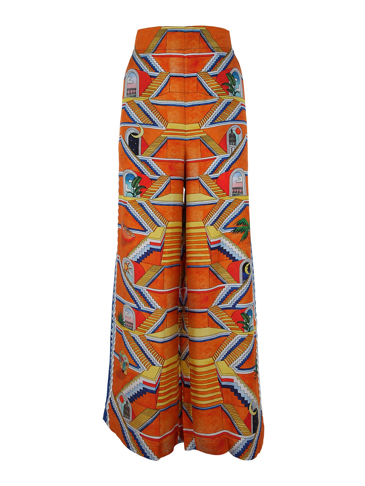 Casablanca Staircase Print Elastic Waist High-waisted Pants In Multicolour