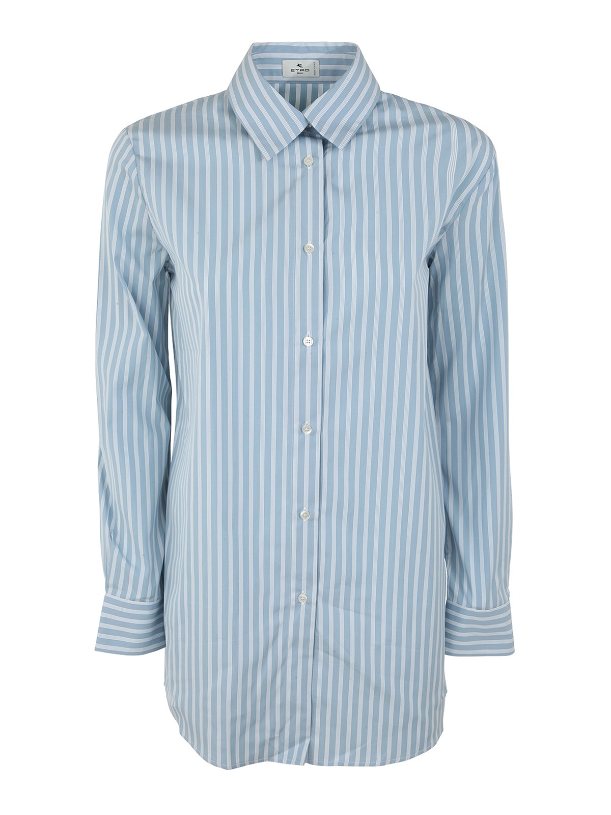 Etro Cotton Striped Oversized Shirt In Blue