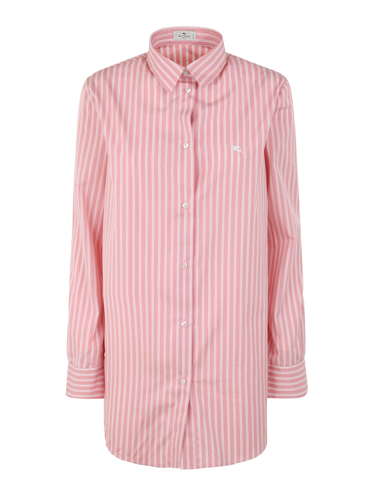 Etro Cotton Striped Oversized Shirt In Pink