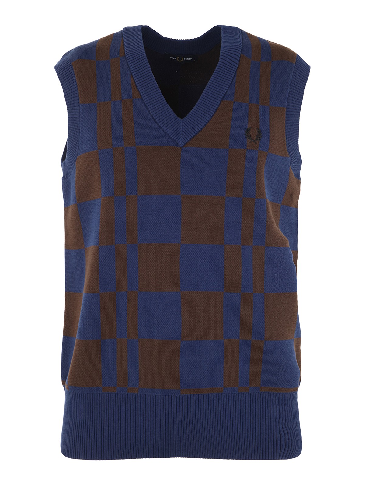Fred Perry Check Pattern V-neck In Blue