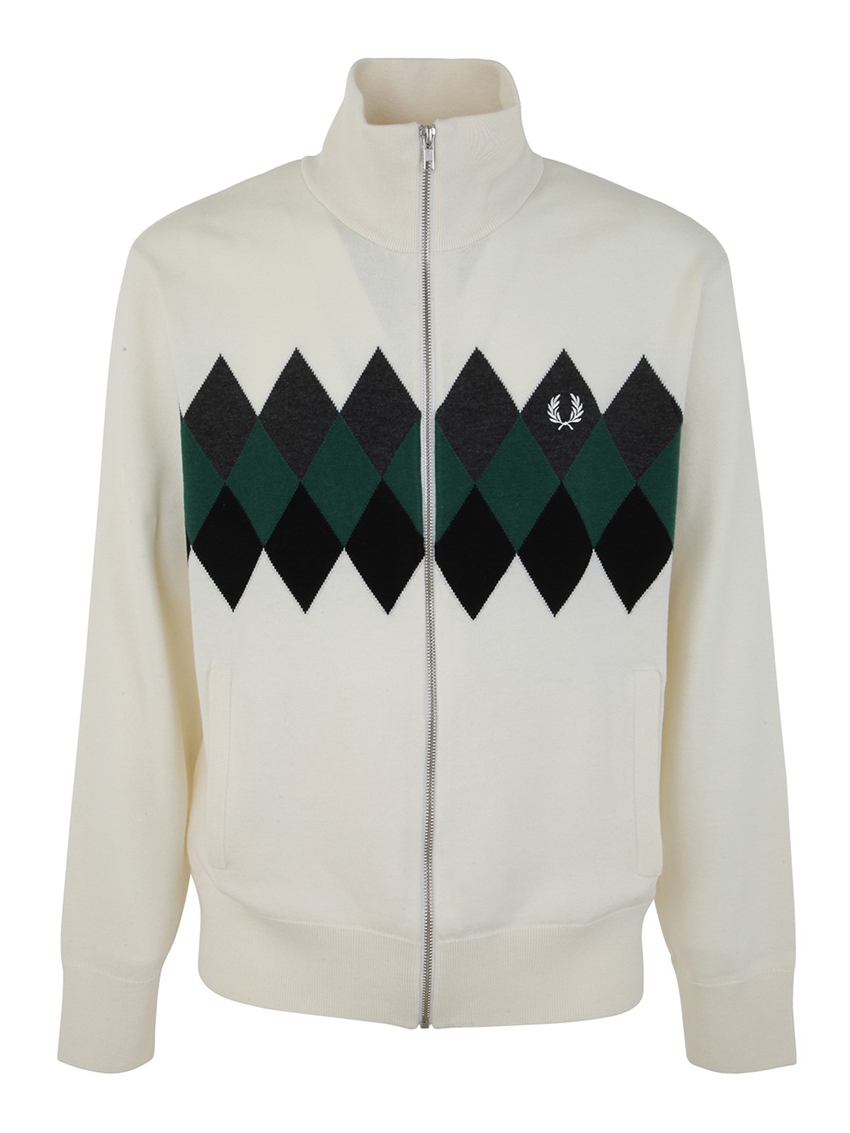 Fred Perry Intarsia Cardigan In White