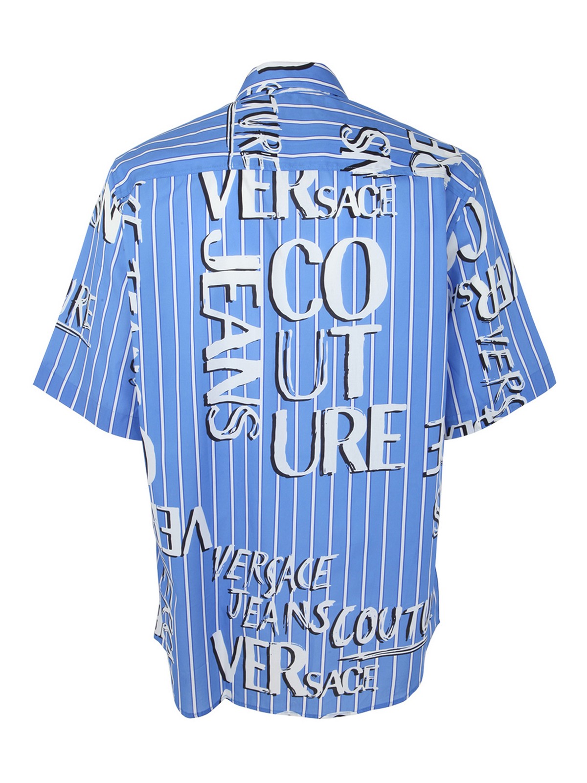 Shop Versace Jeans Couture Print Doodle Stripes Popeline Shirt In Blue