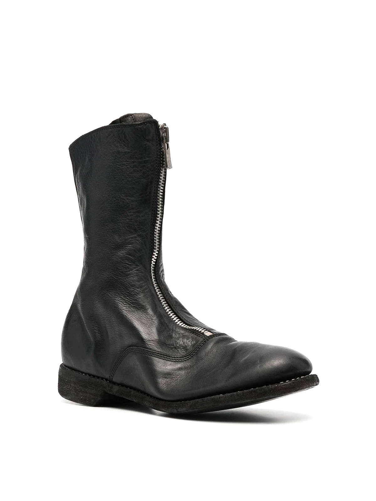 Shop Guidi Leather Boot With Front Zip In Black