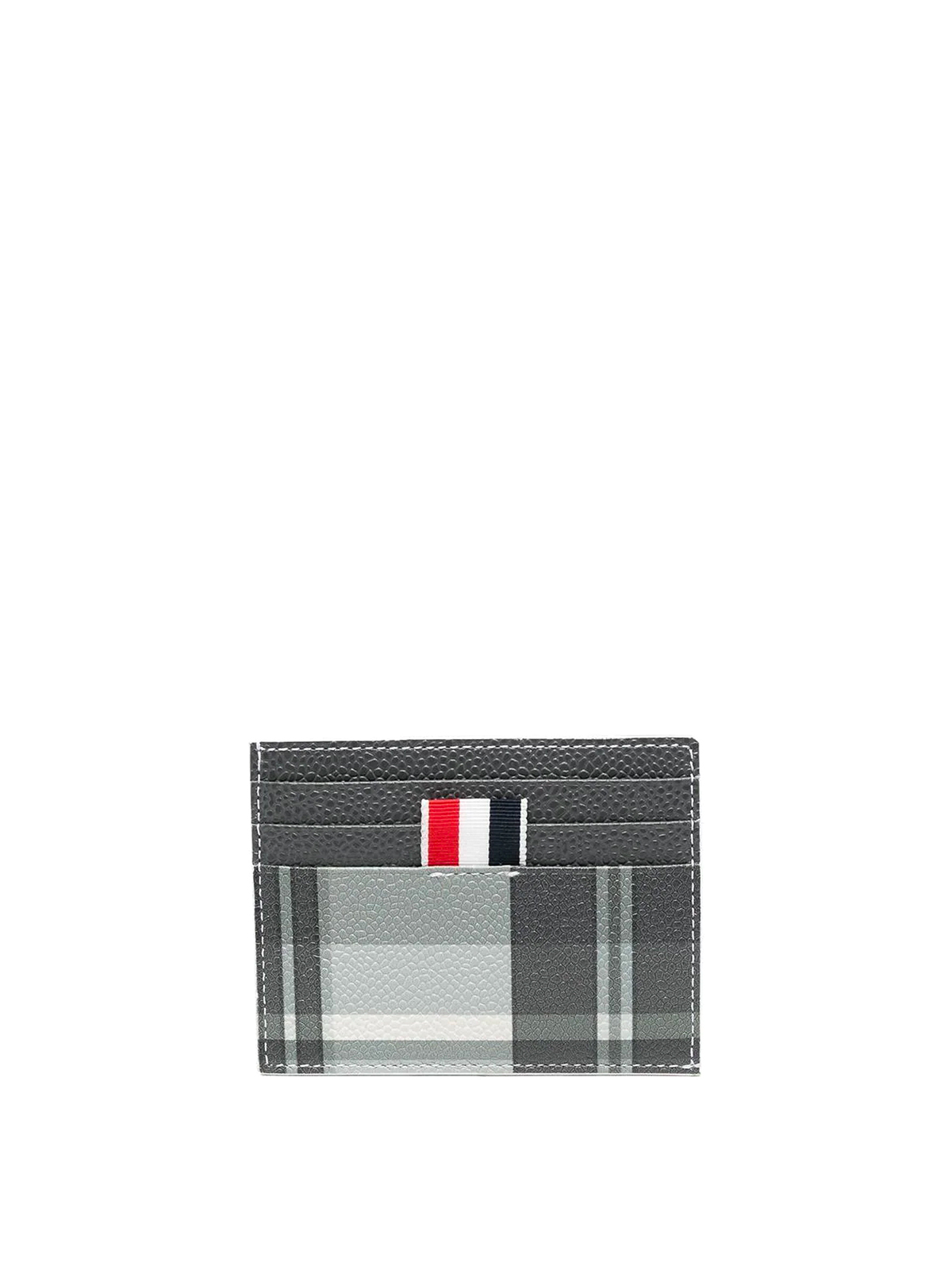 Thom Browne Leather Card Holder In Grey