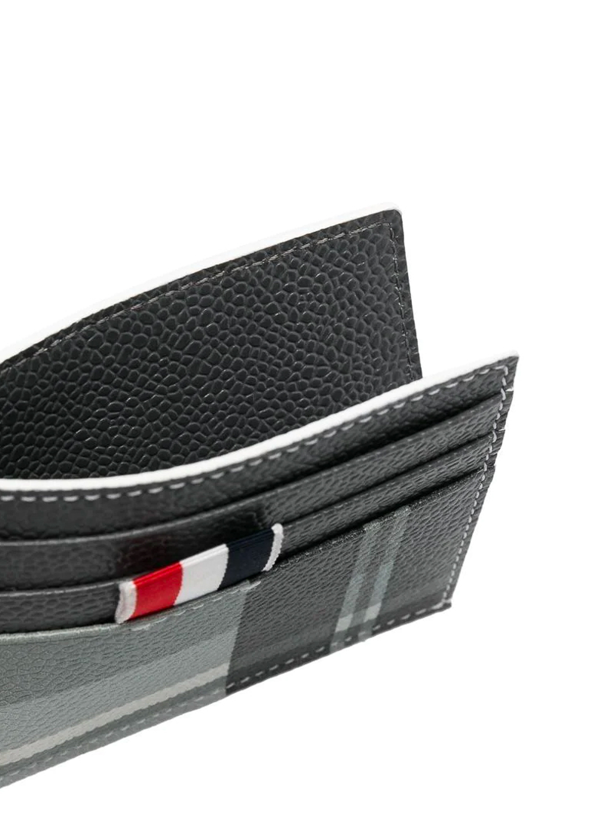 Shop Thom Browne Leather Card Holder In Grey
