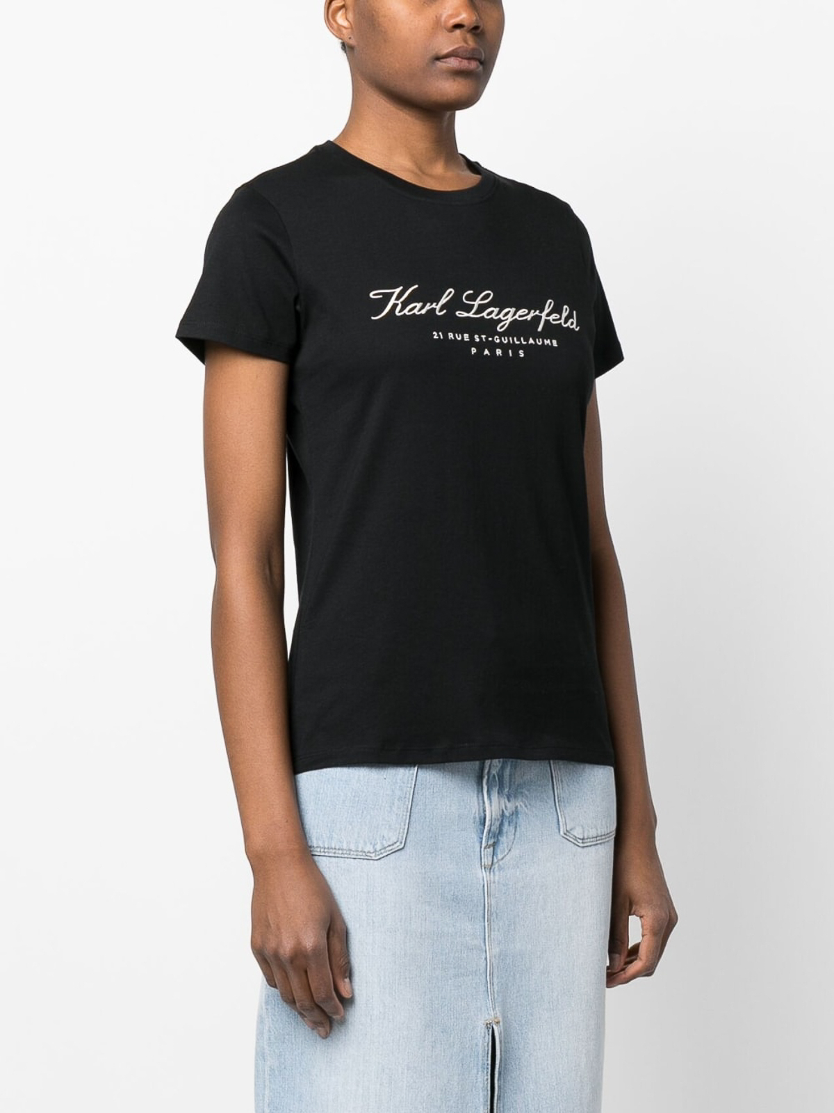 Shop Karl Lagerfeld Embroidered-logo T-shirt In Black