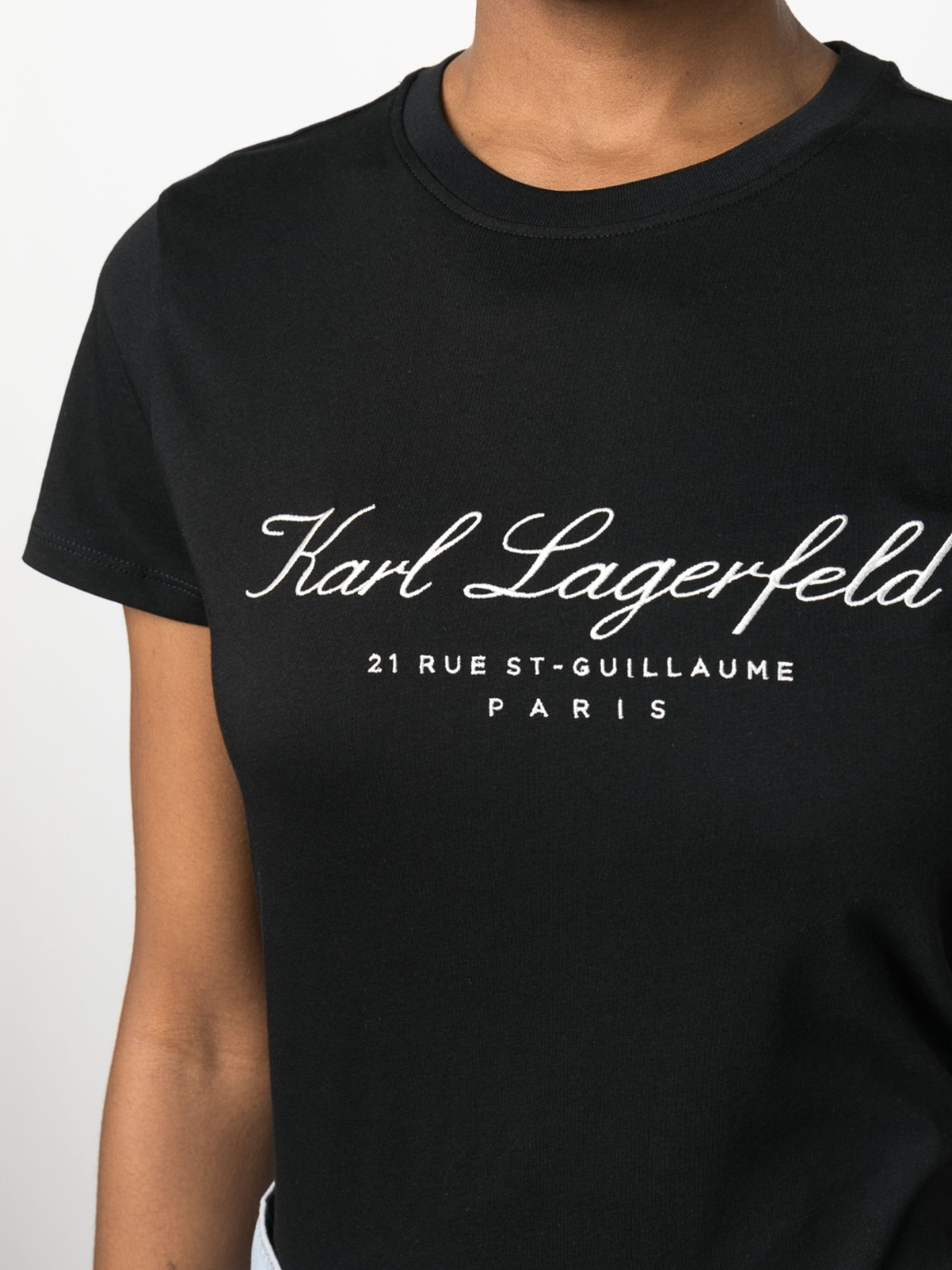 Shop Karl Lagerfeld Embroidered-logo T-shirt In Black