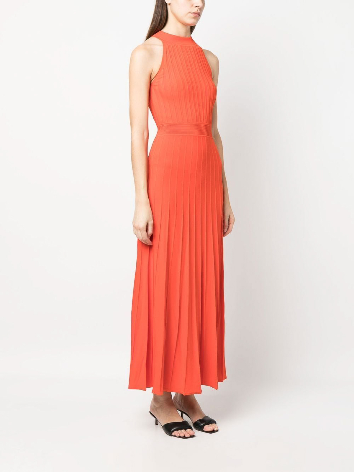 Shop Michael Kors Sleeveless Knitted Long Dress In Orange