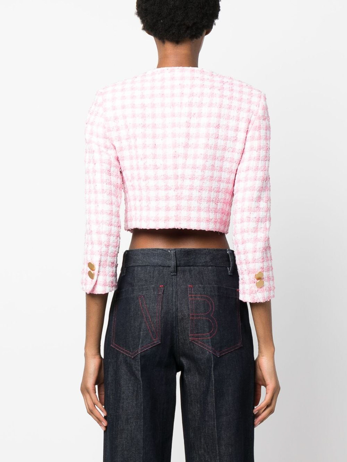 Tagliatore Check-print cropped jacket - Pink | ROSYL30007Y1191