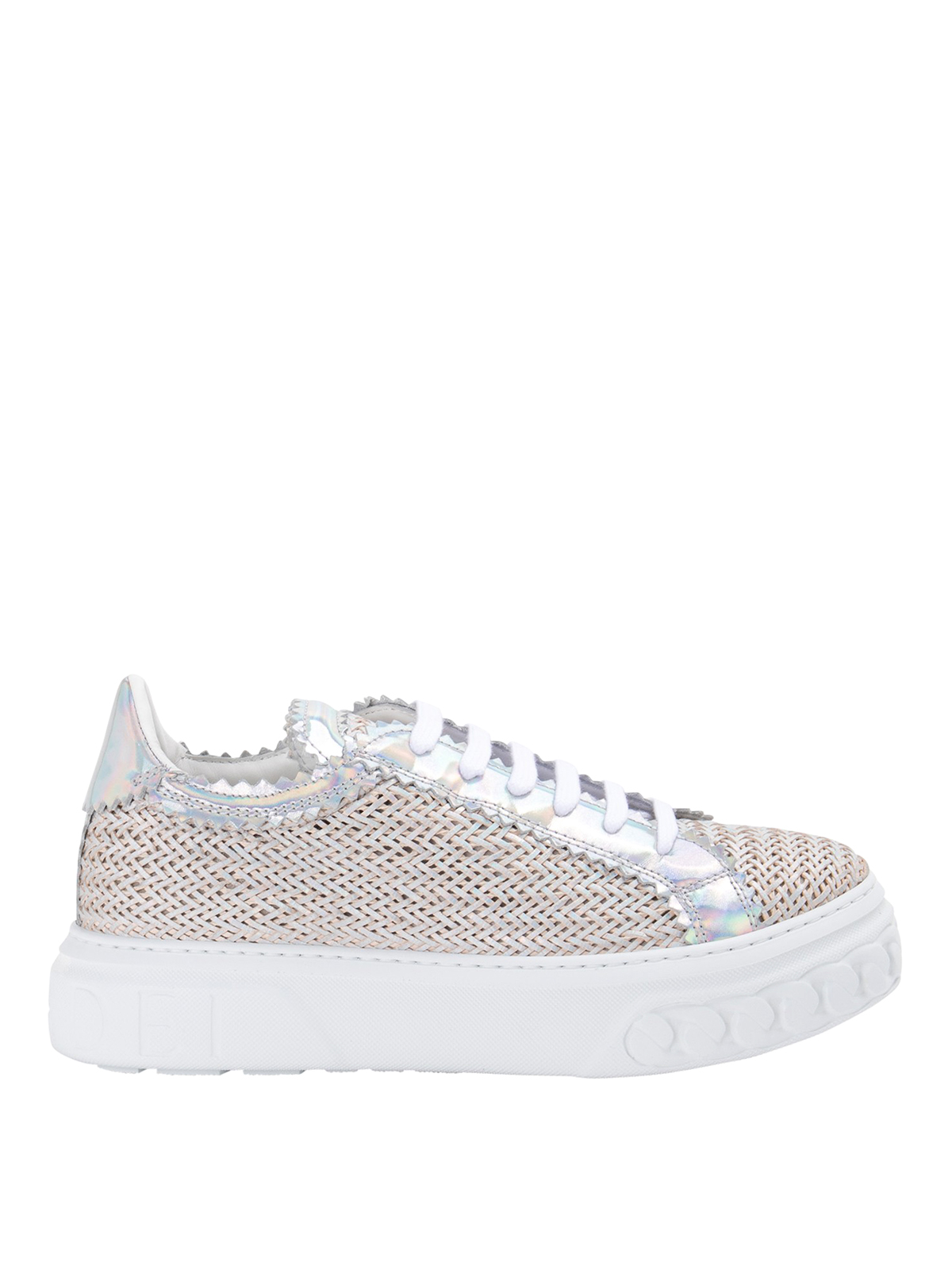 Shop Casadei Silver Leather Sneakers