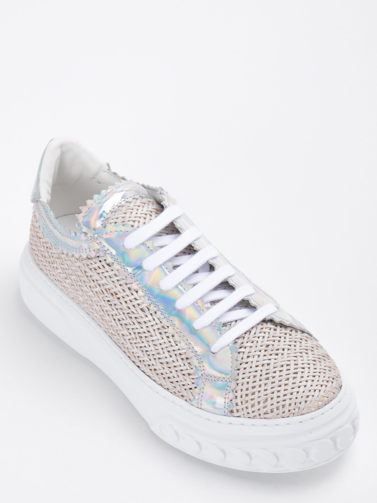 Shop Casadei Silver Leather Sneakers