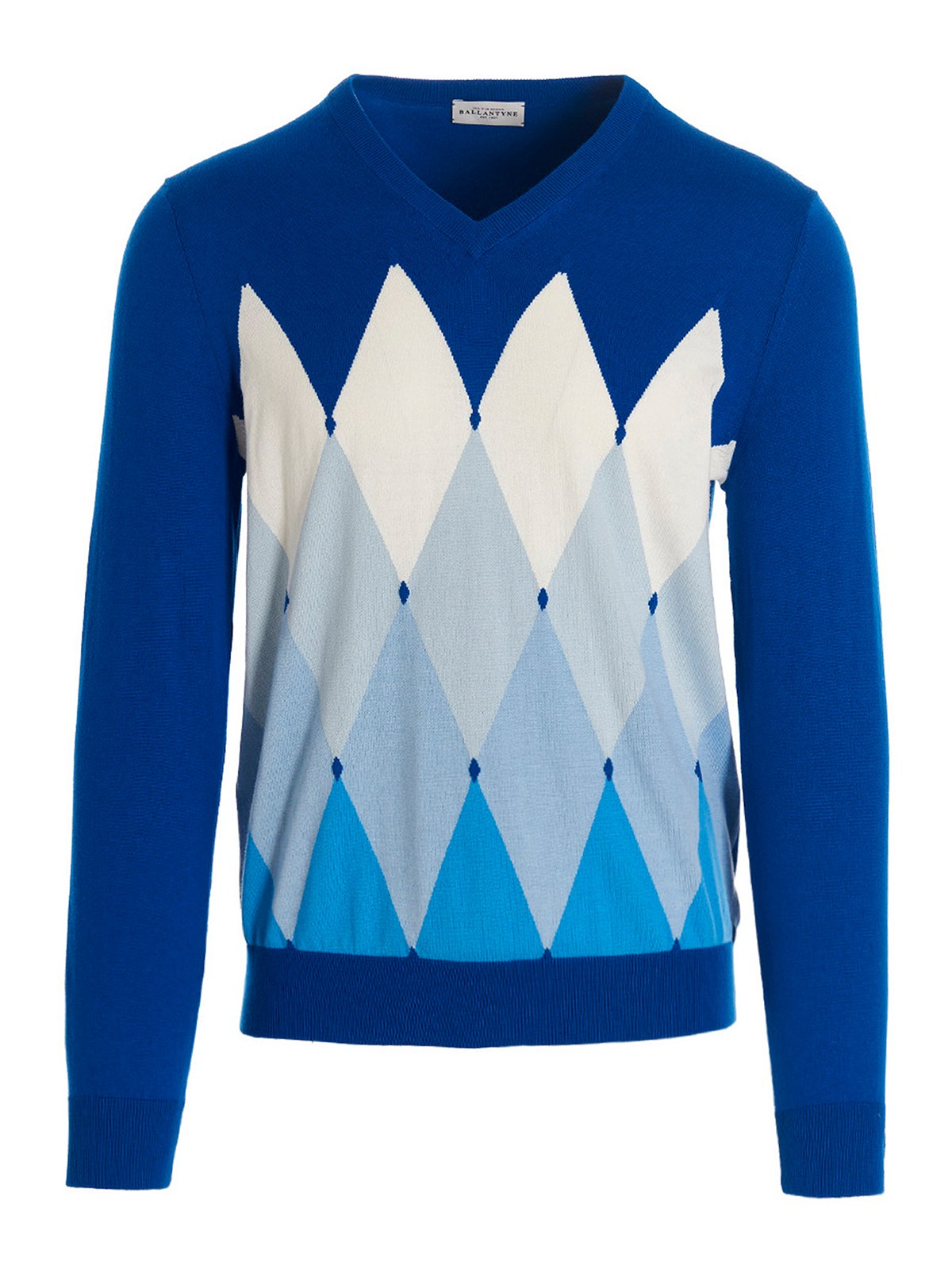 Ballantyne Argyle Cotton And Cachemire Sweater In Azul Claro