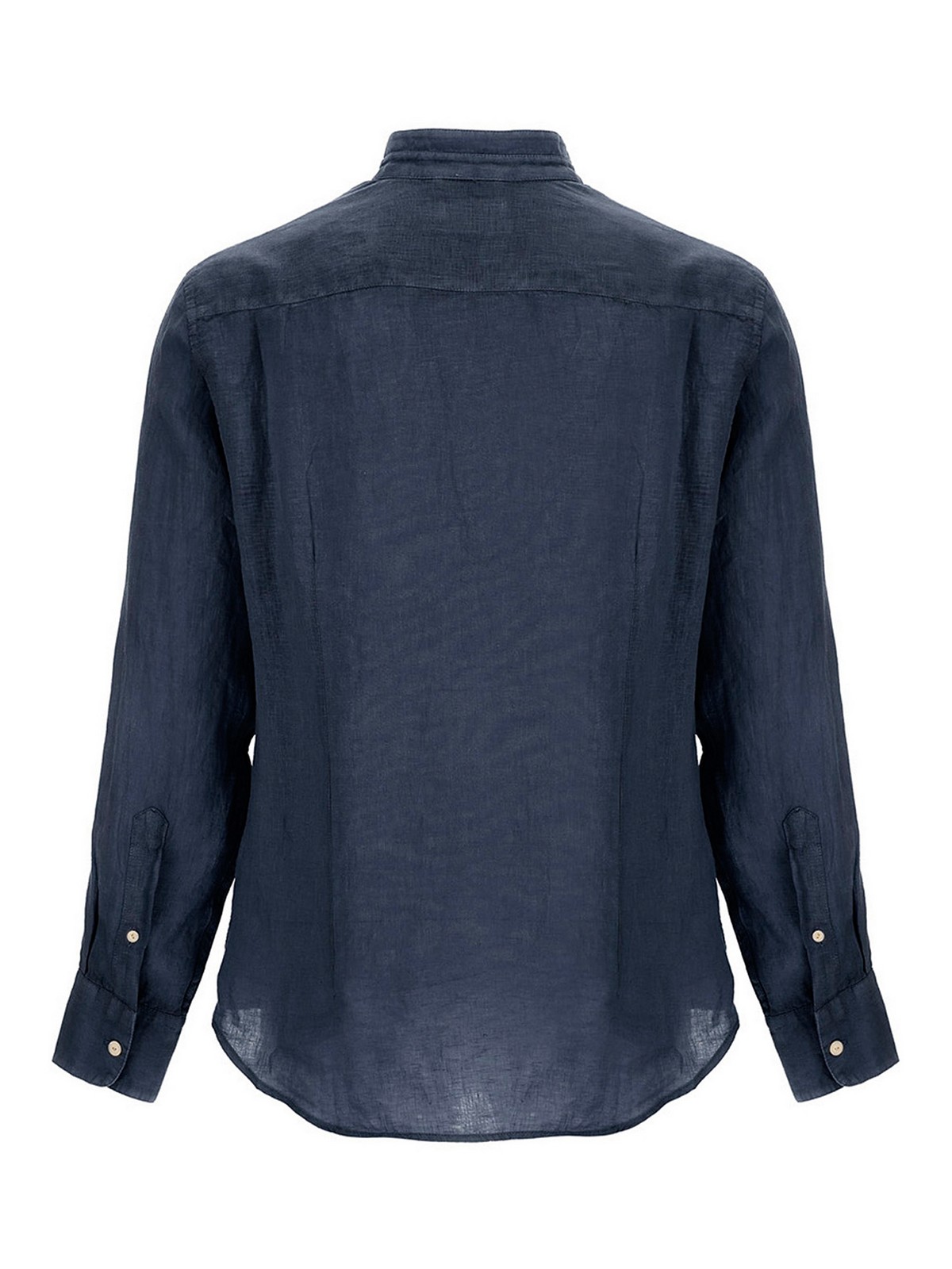 Shop Mc2 Saint Barth Shirt In Linen With Mandarin Collar In Blue