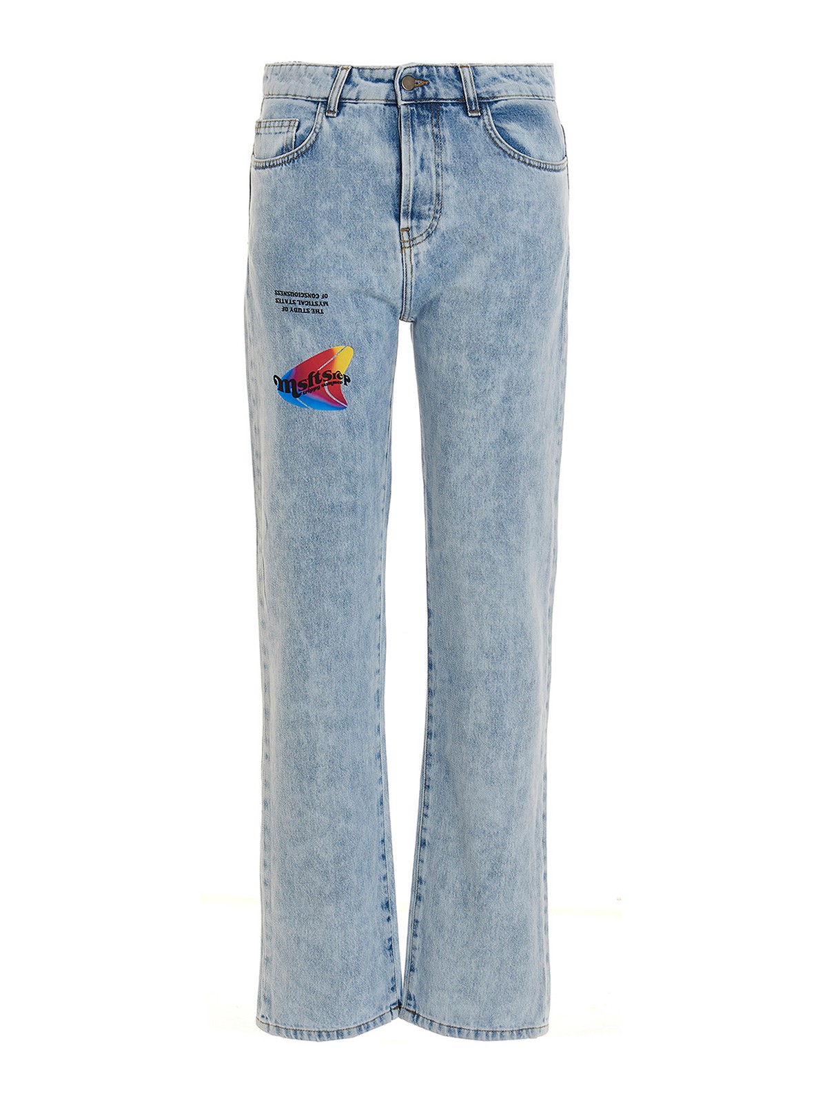 Shop Msftsrep Straight Leg Jeans With Contrast Print In Light Blue