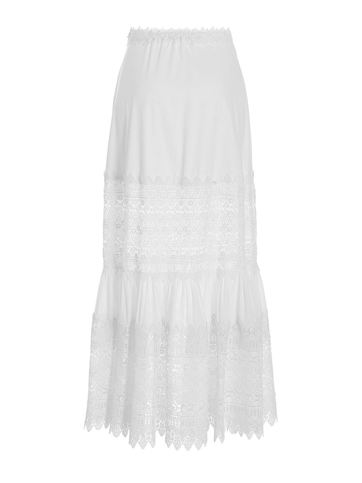 Shop Charo Ruiz Cotton Skirt With Long Style Lace Inserts In Blanco