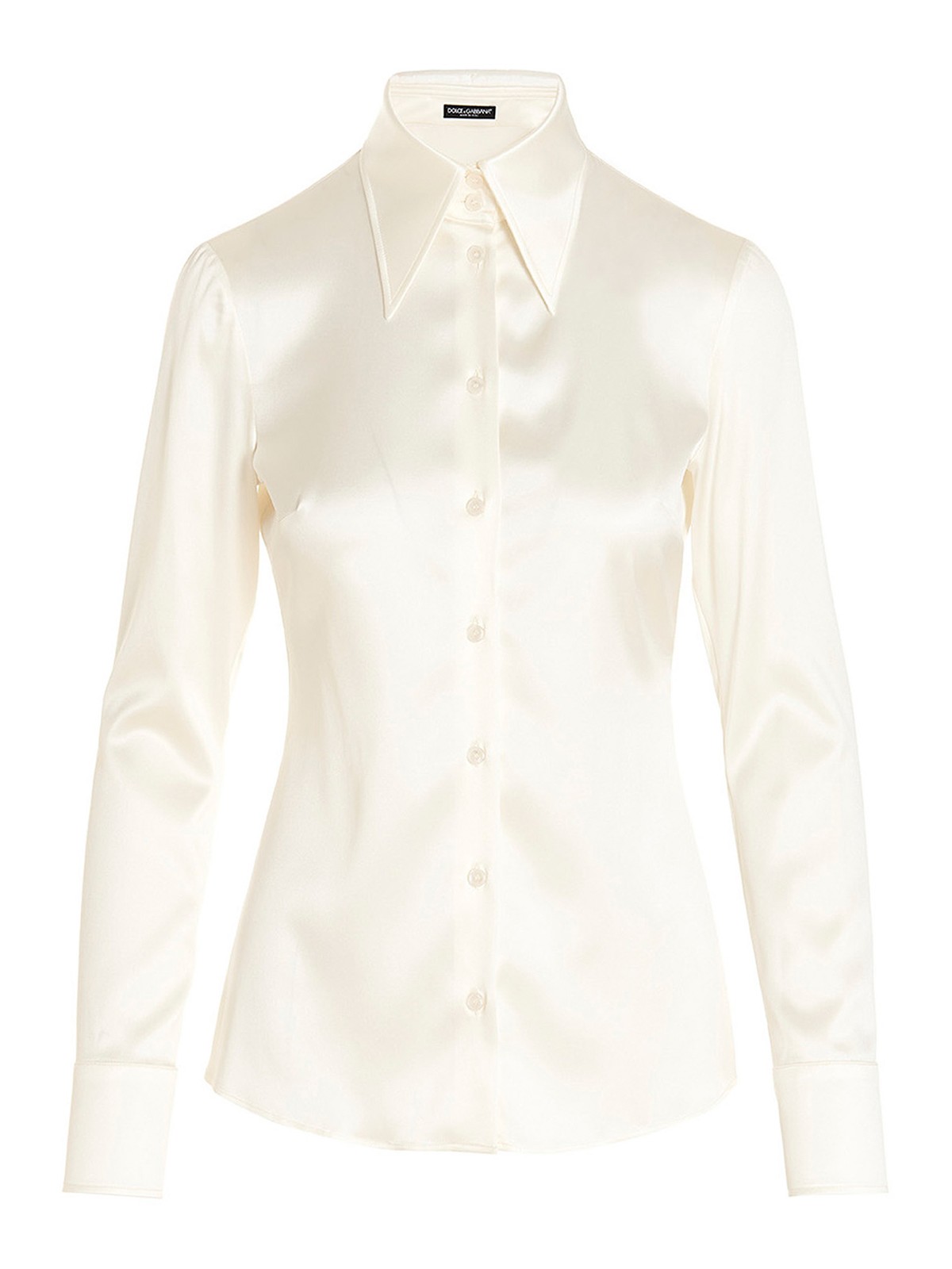 Shop Dolce & Gabbana Stretch Satin Fabric Shirt In Blanco
