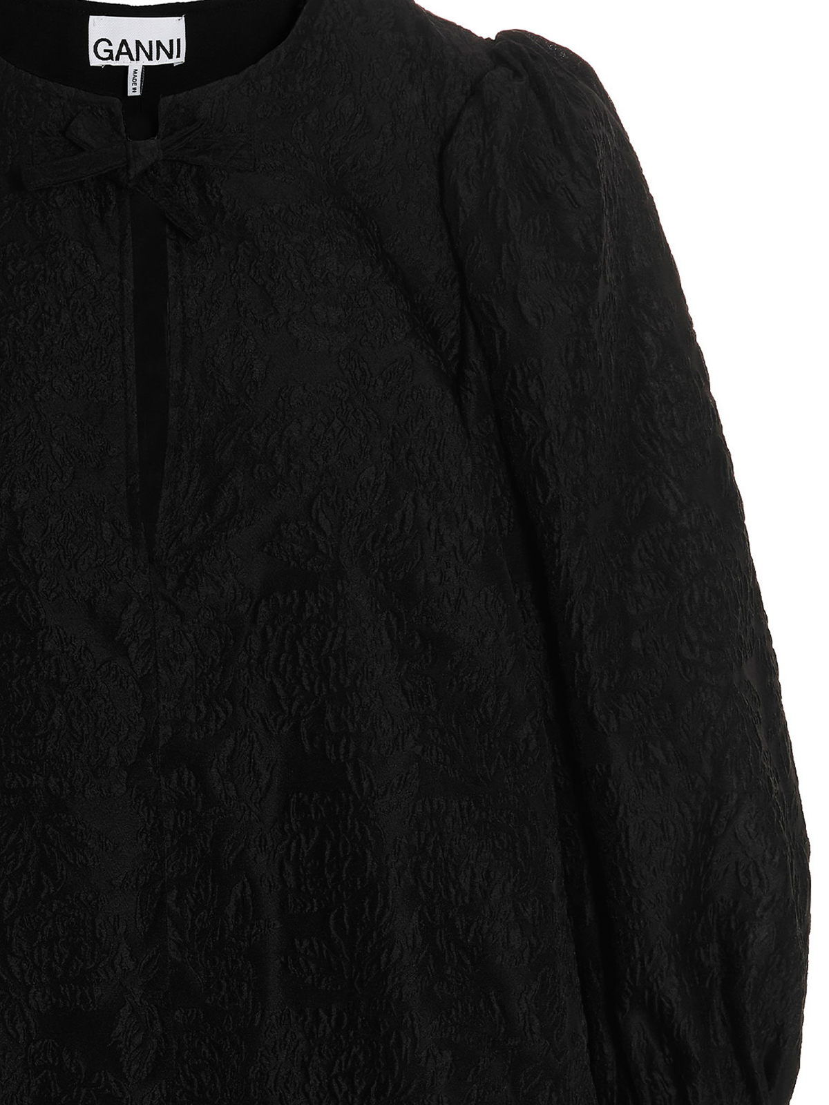 Shop Ganni Taffeta Dress With All-over Jacquard In Black