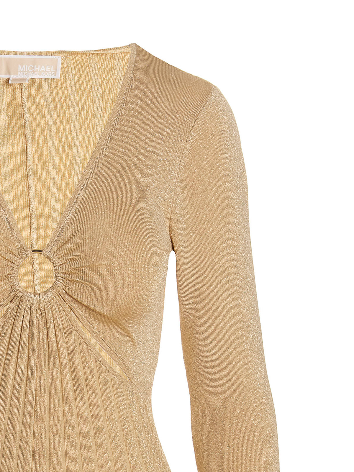 Shop Michael Kors O Ring Lurex Blend Knit Maxi Dress In Dorado