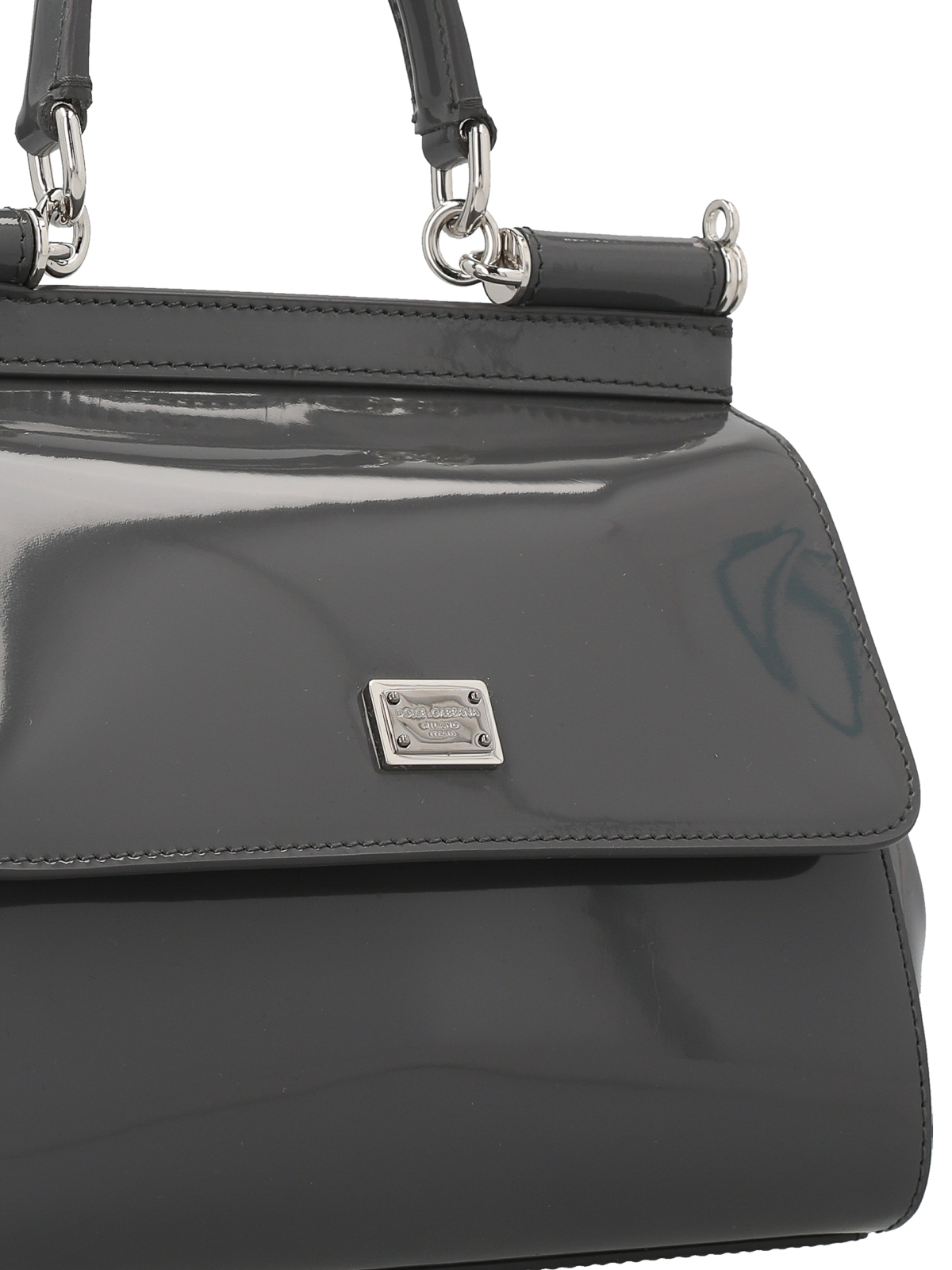 Shop Dolce & Gabbana Logo Leather Handbag In Grey