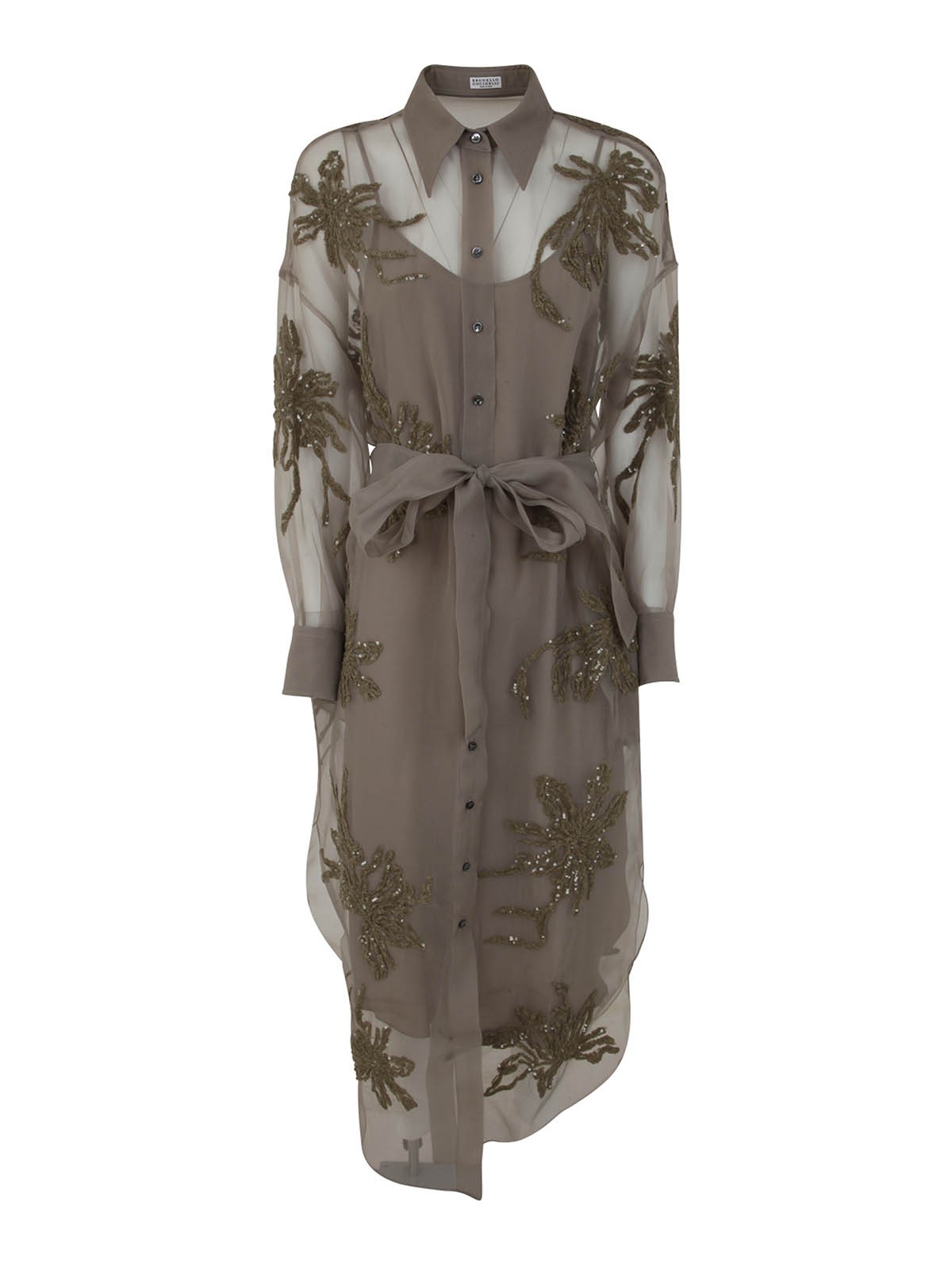 Brunello Cucinelli Long silk dress - Brown|MF940ASY73C8694